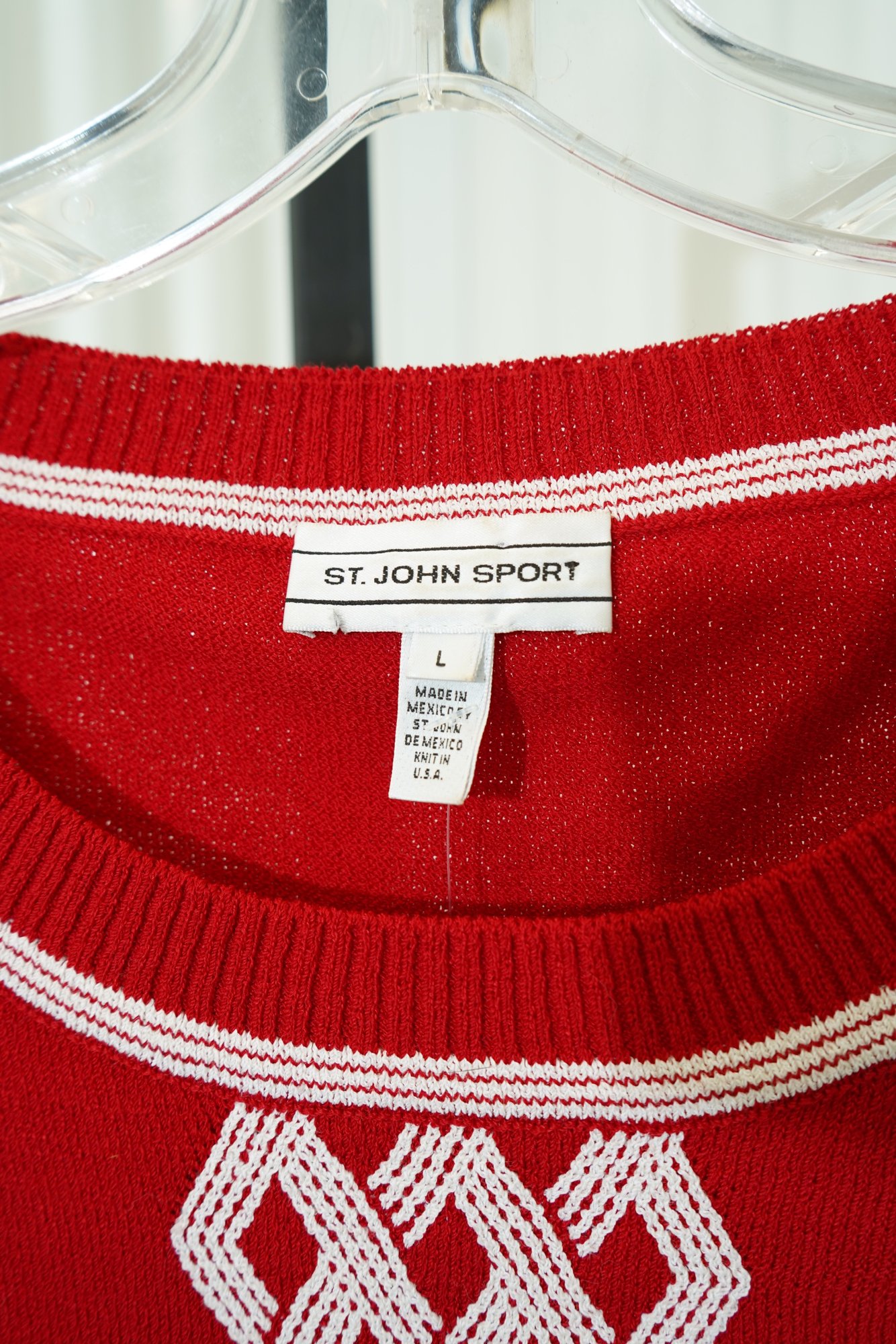 1990s-2000s St. John Sport Red kint cable-knit barided panel sweater vest, image 5