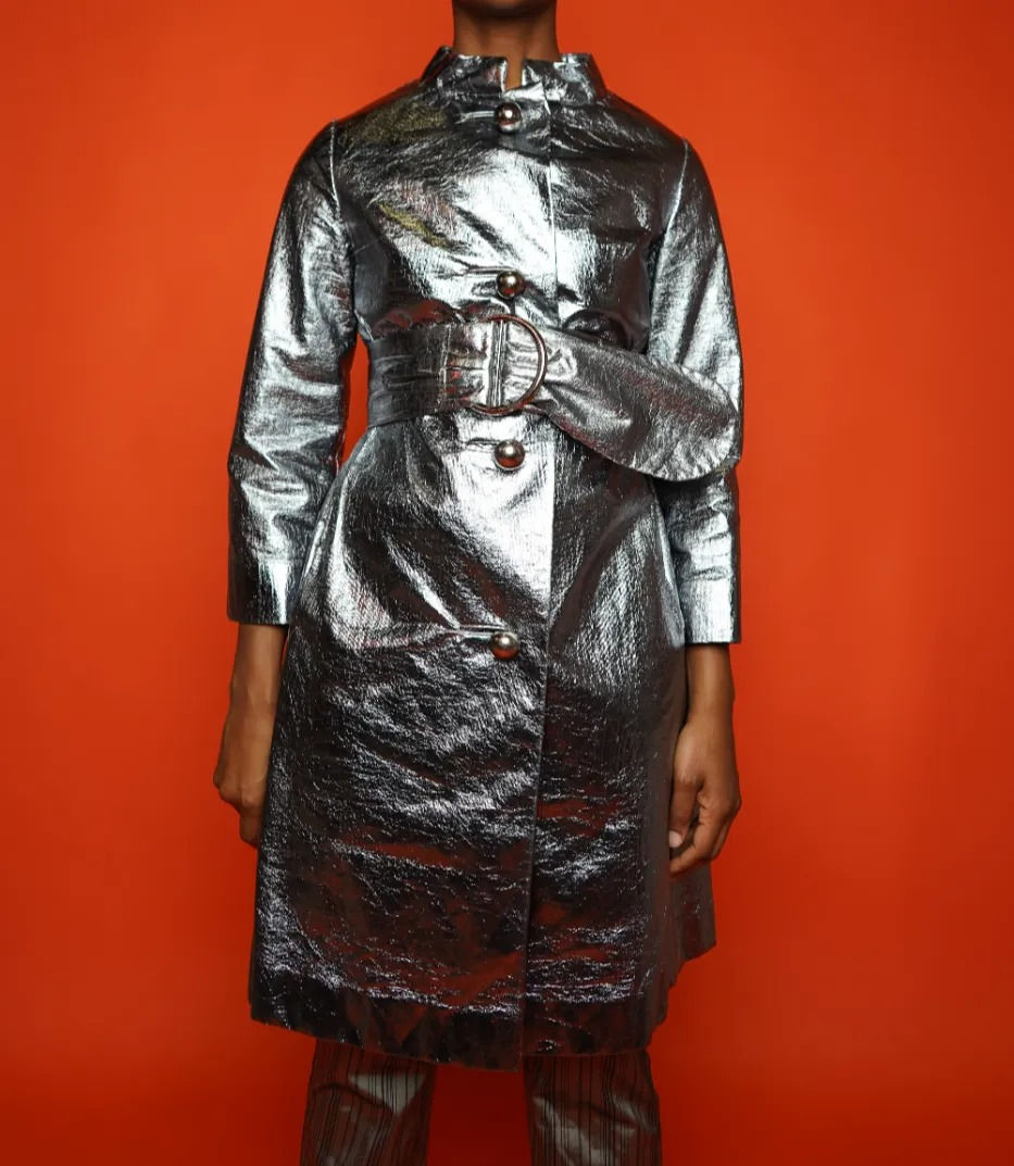 Thumbnail: Vintage Metallic Silver Mod Rain Coat – Main Street (1960s–70s)