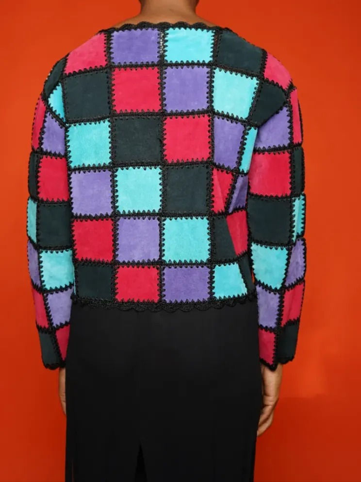 Thumbnail: S.M.H Boutique Suede Leather Patch Jacket