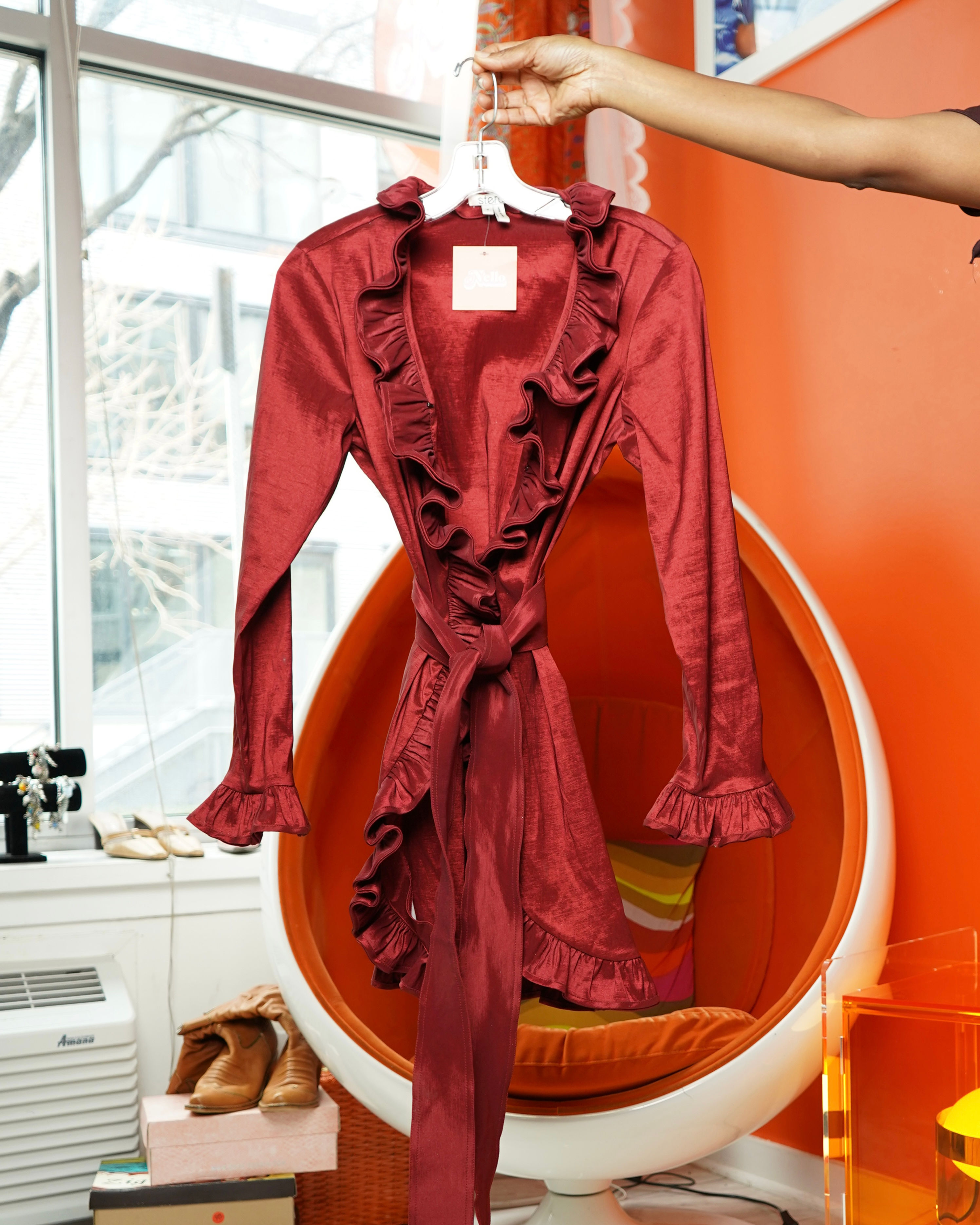 Stera Red Ruffle Wrap Top