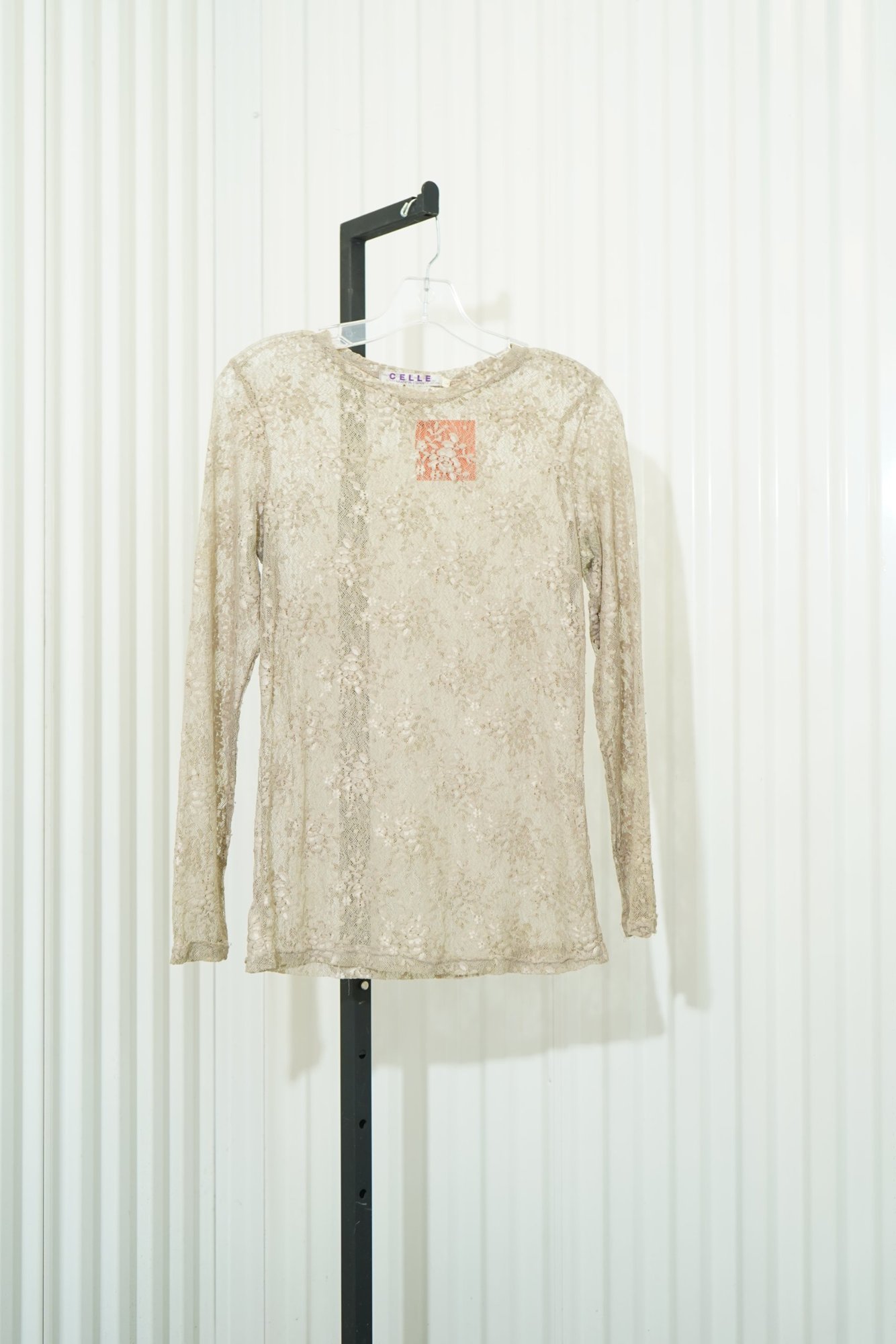 90s CELLE Champagne lace Long Seeve Top, image 2
