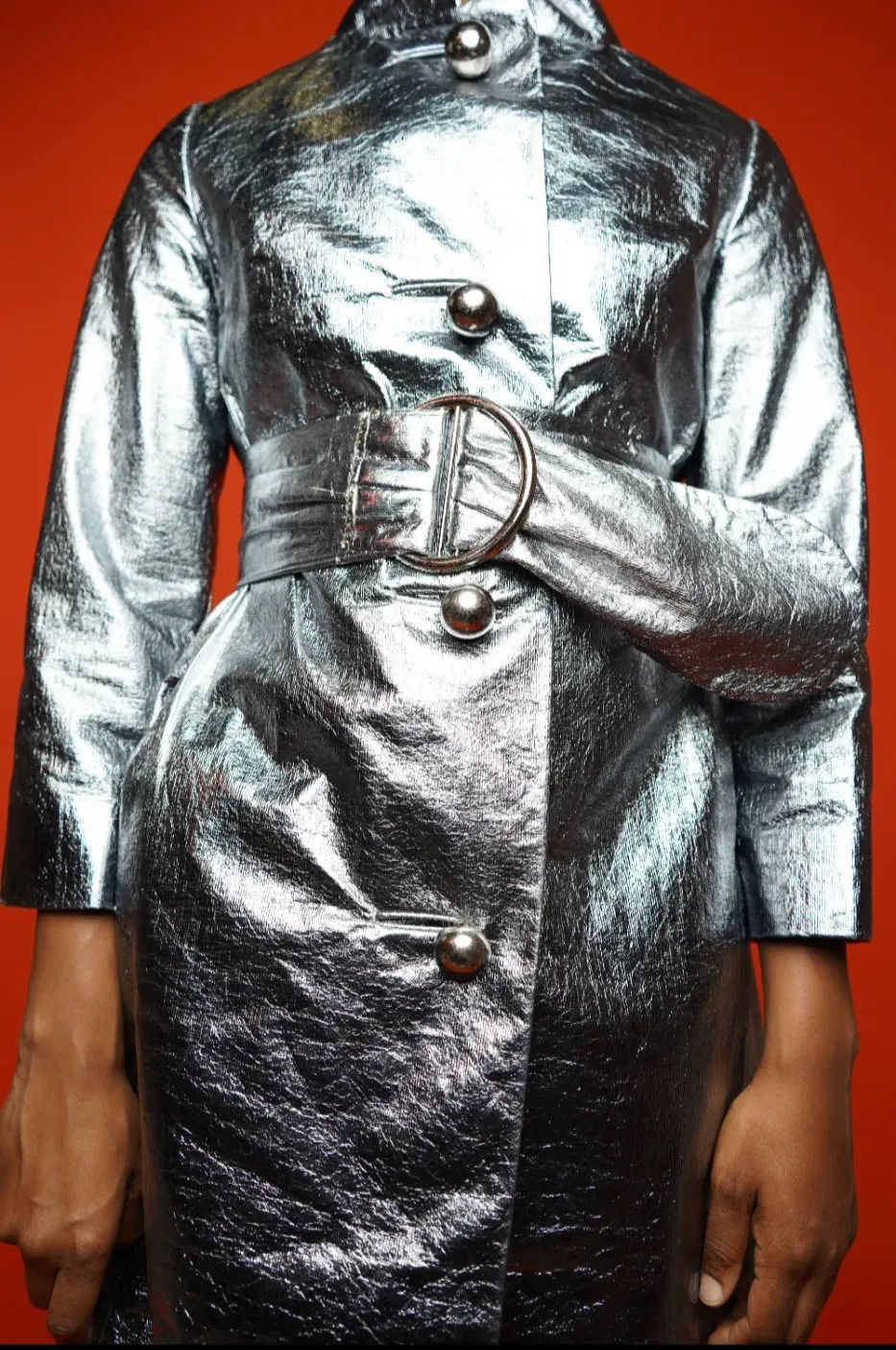Thumbnail: Vintage Metallic Silver Mod Rain Coat – Main Street (1960s–70s)