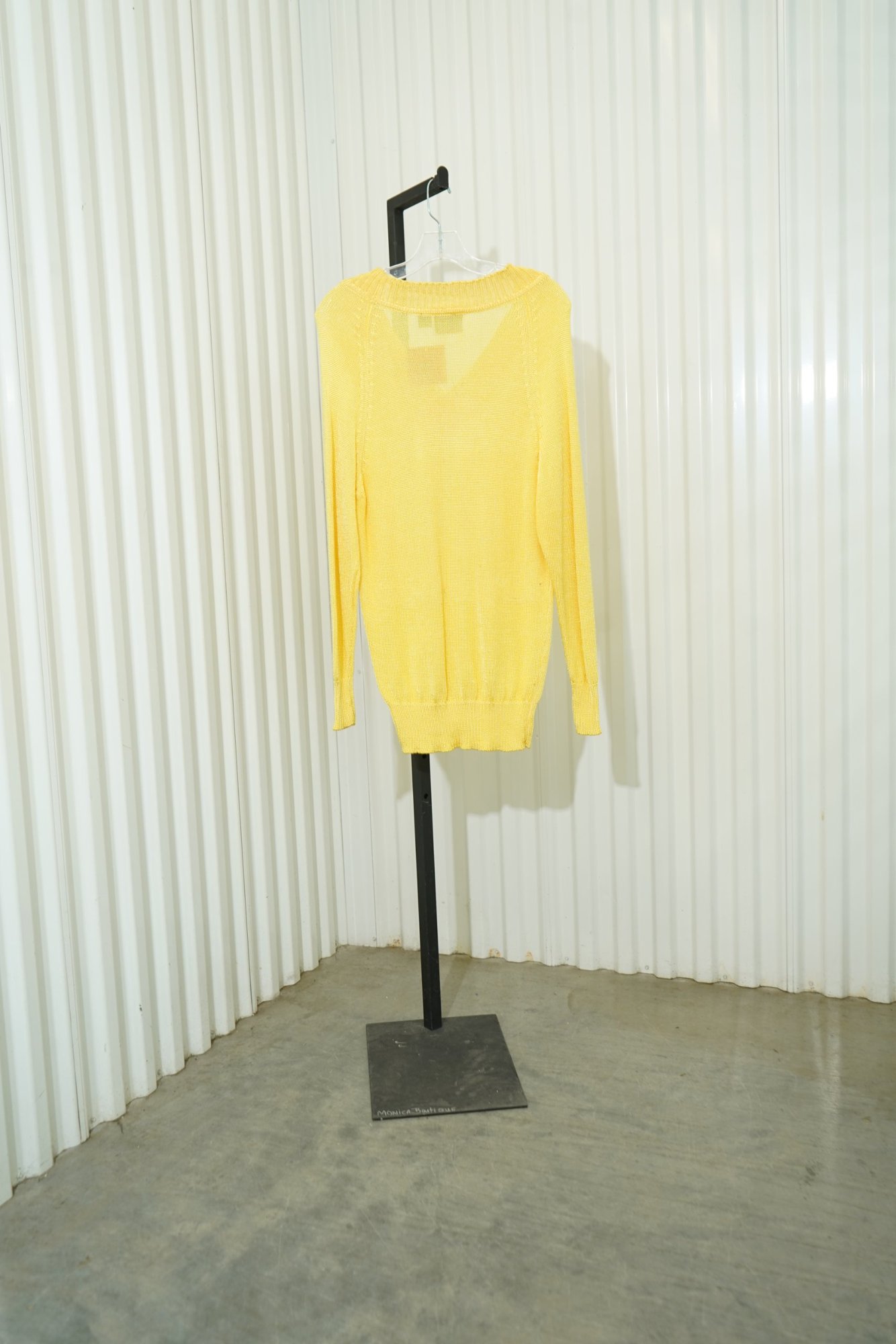 80s Pasta Marigold Yellow V-Neck Open Knit Sweater, image 7
