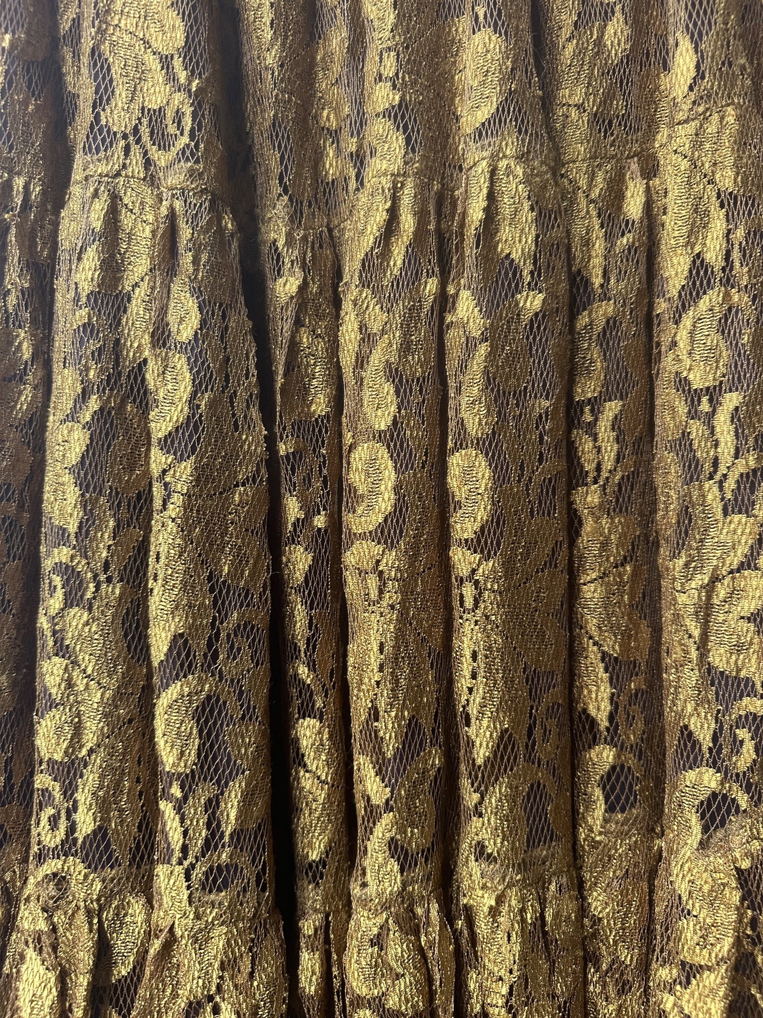 1980s-2000s Lace by Conné Carlton Mustard Lace Tiered Maxi Skirt, image 2
