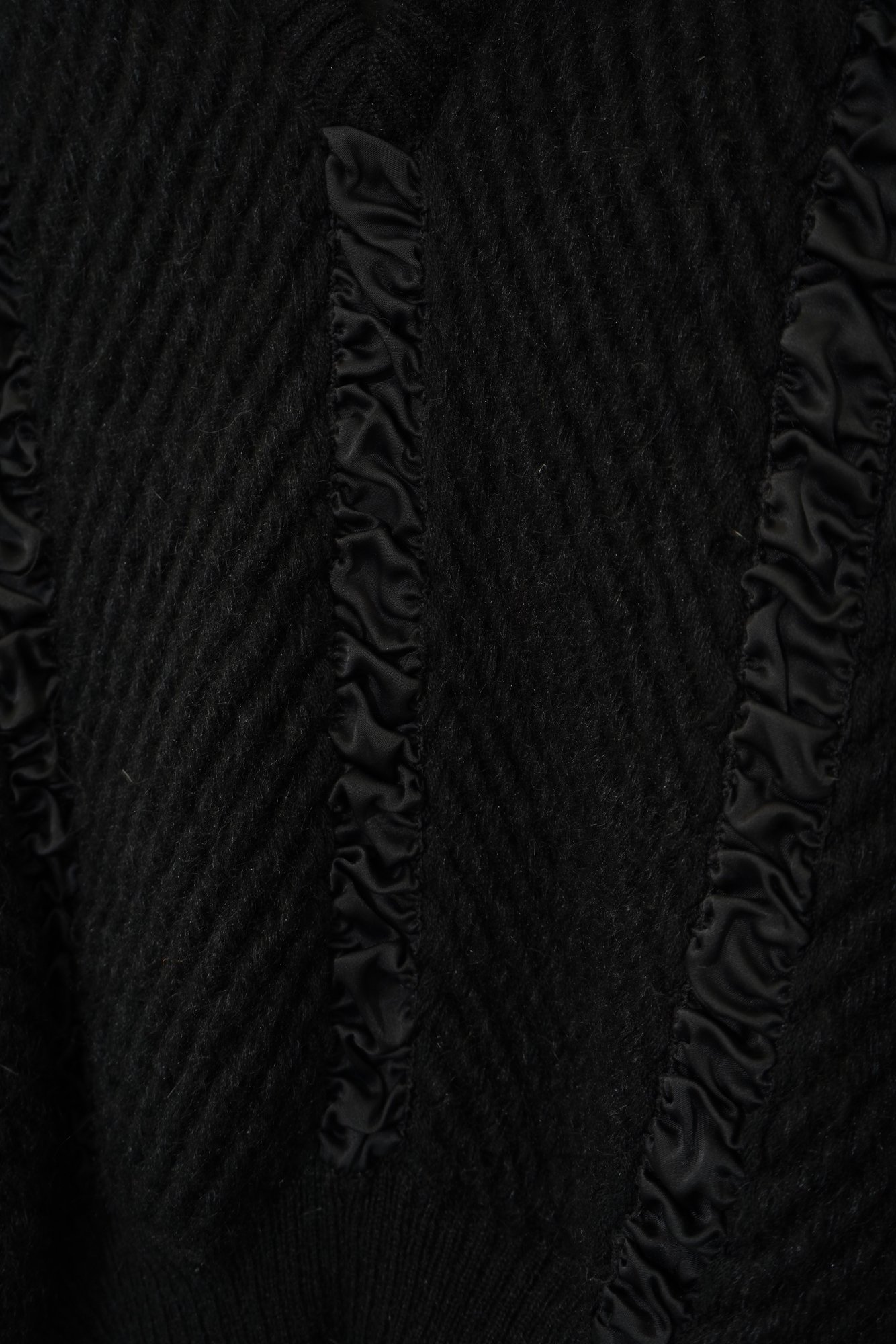 70s Black Ruffle Skilk Trim V Neck Layered Mohair Sweater -- Made in Italy, image 6