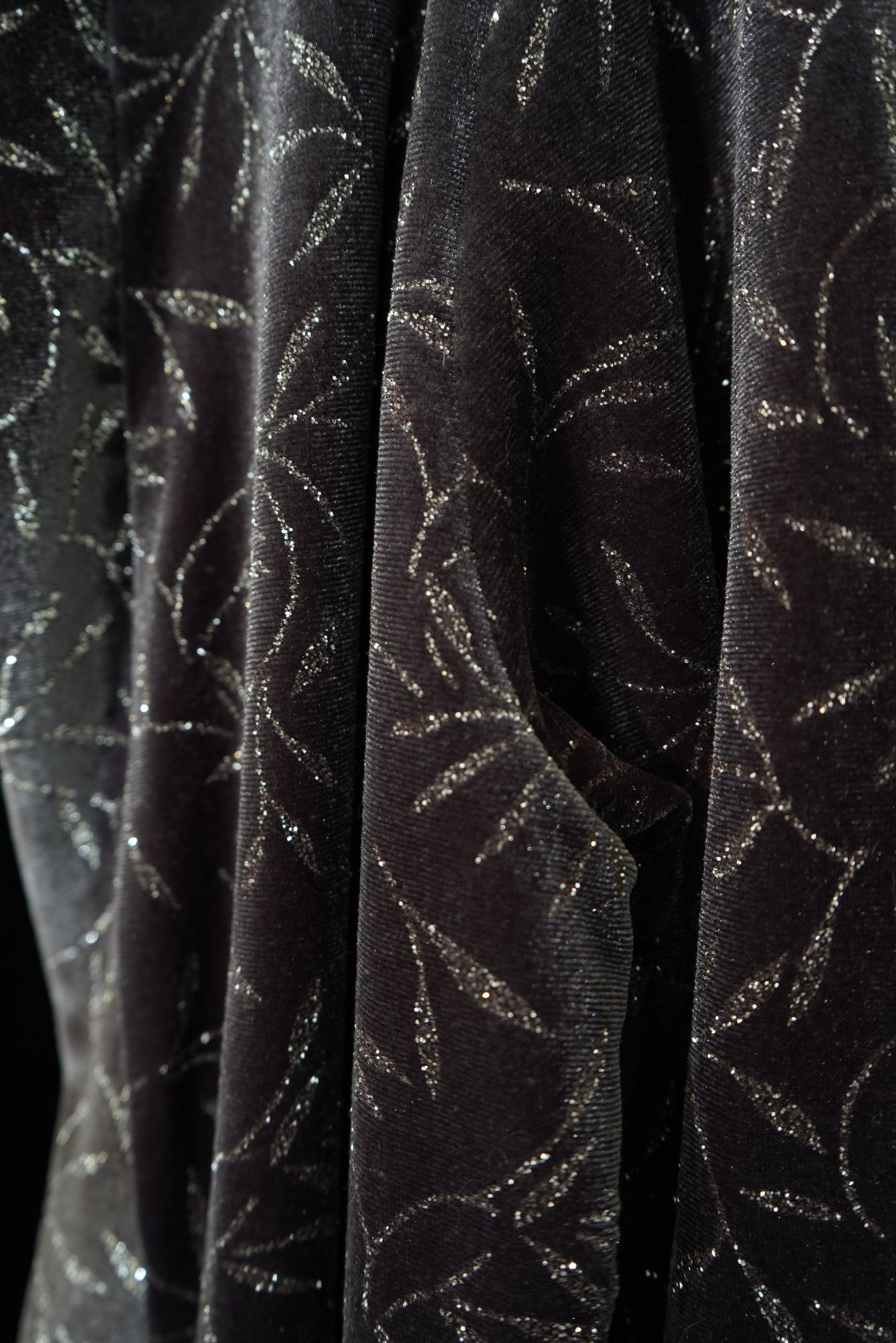 90s Notations Charcoal Silver Leaf Foil Velvet Open Cardigan, image 6