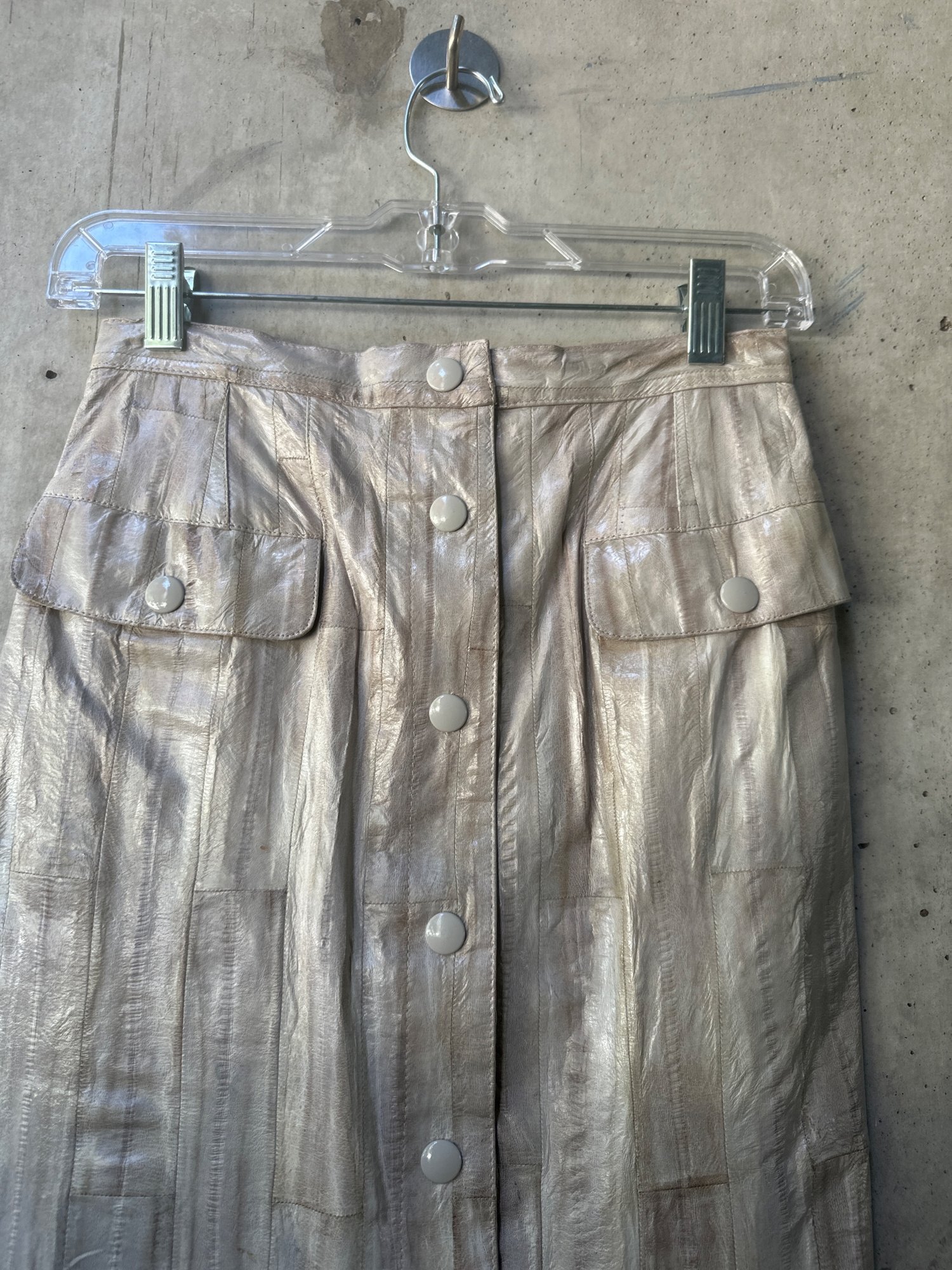 1980s Krizia EEL Skin Leather Button-Front Midi Skirt, image 2