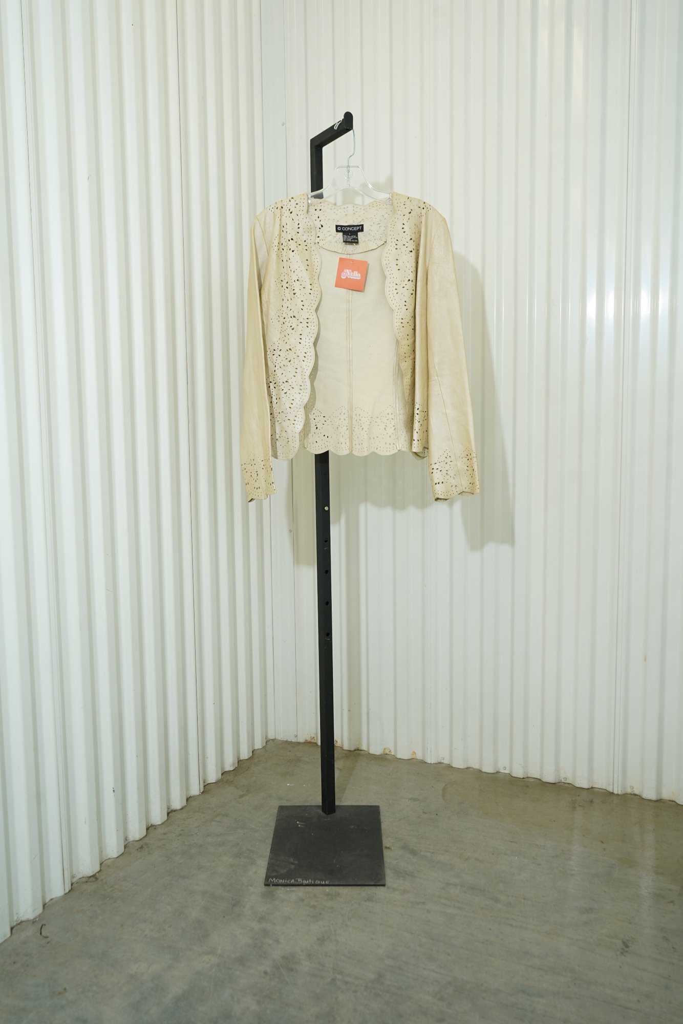 1990s C Concept open-front 100% leather jacket with laser-cut patterns, image 2