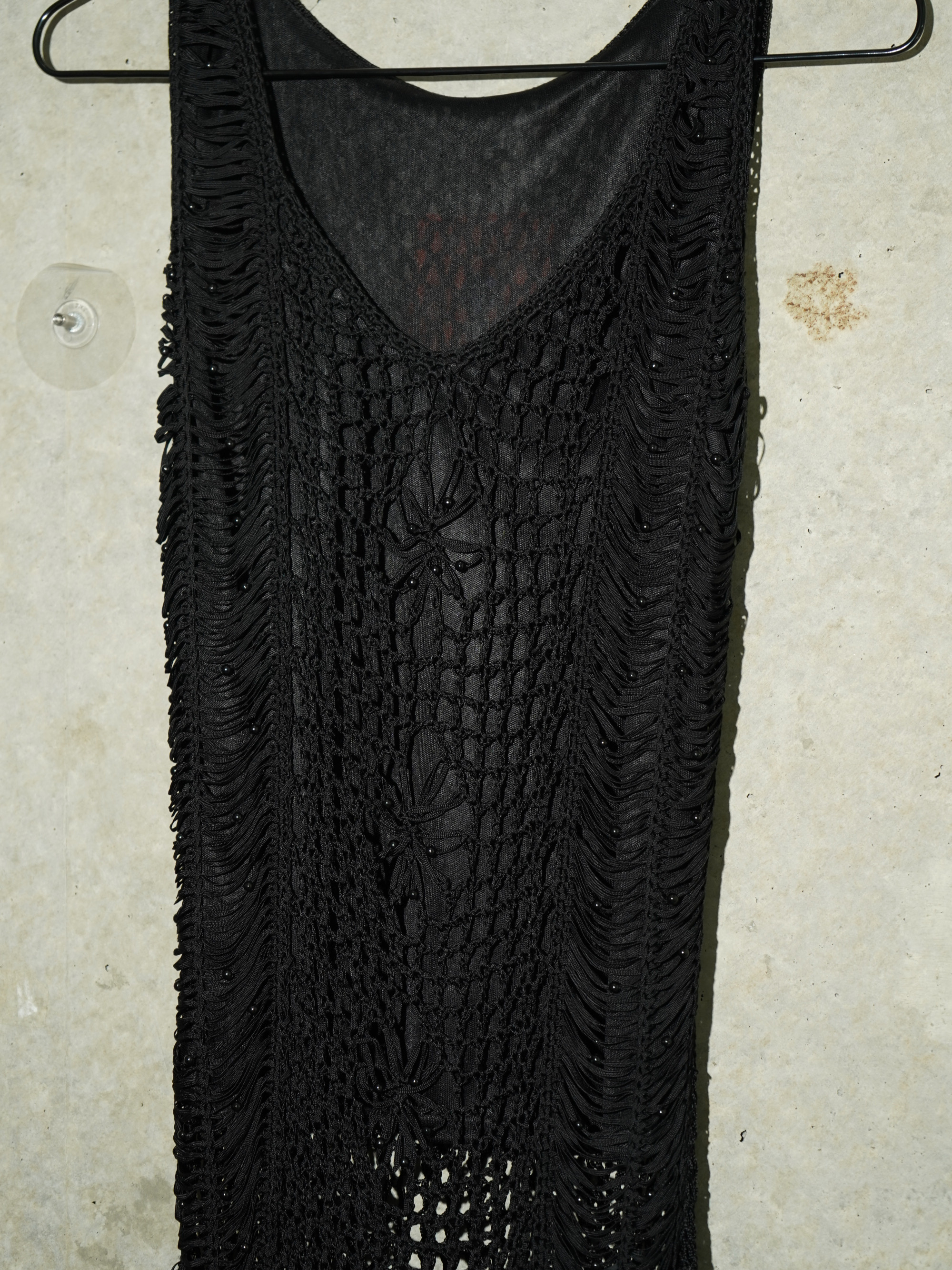 90s Black Macramé Fringe Mini Top, image 3