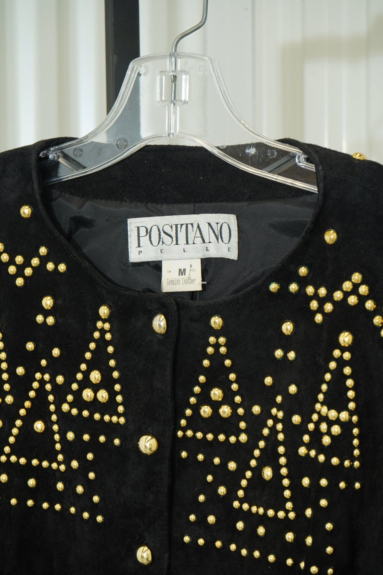 1980s-1990s POSITANO PELLE Genuine Leather Black gold decal/button jacket, image 5