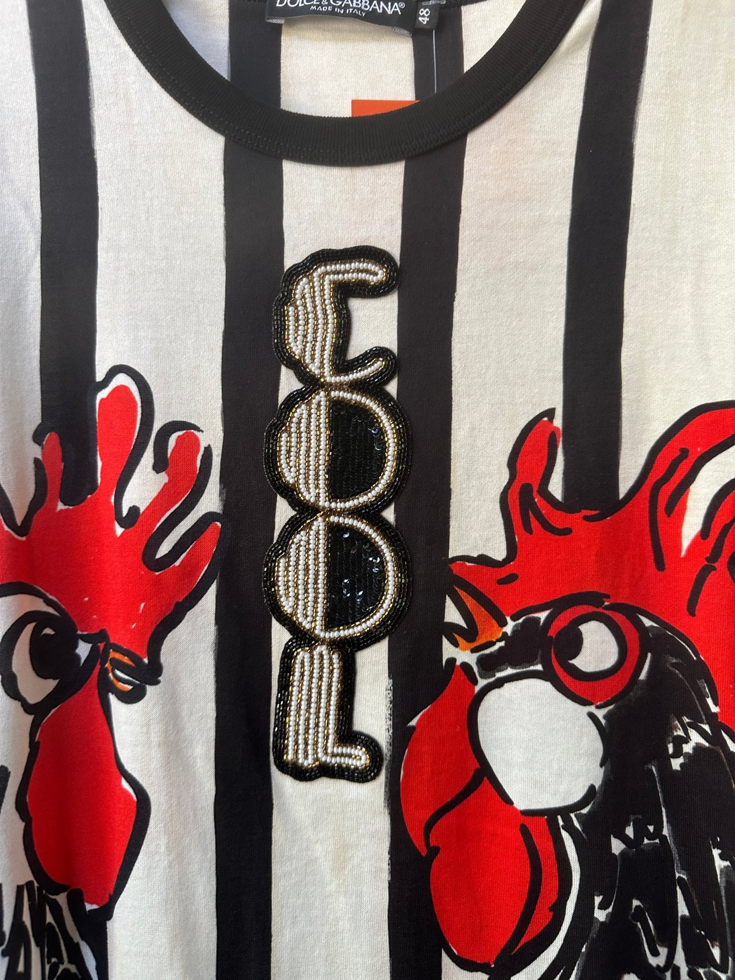 2016-2017 Dolce & Gabbana Rooster Print Striped T-Shirt, image 2