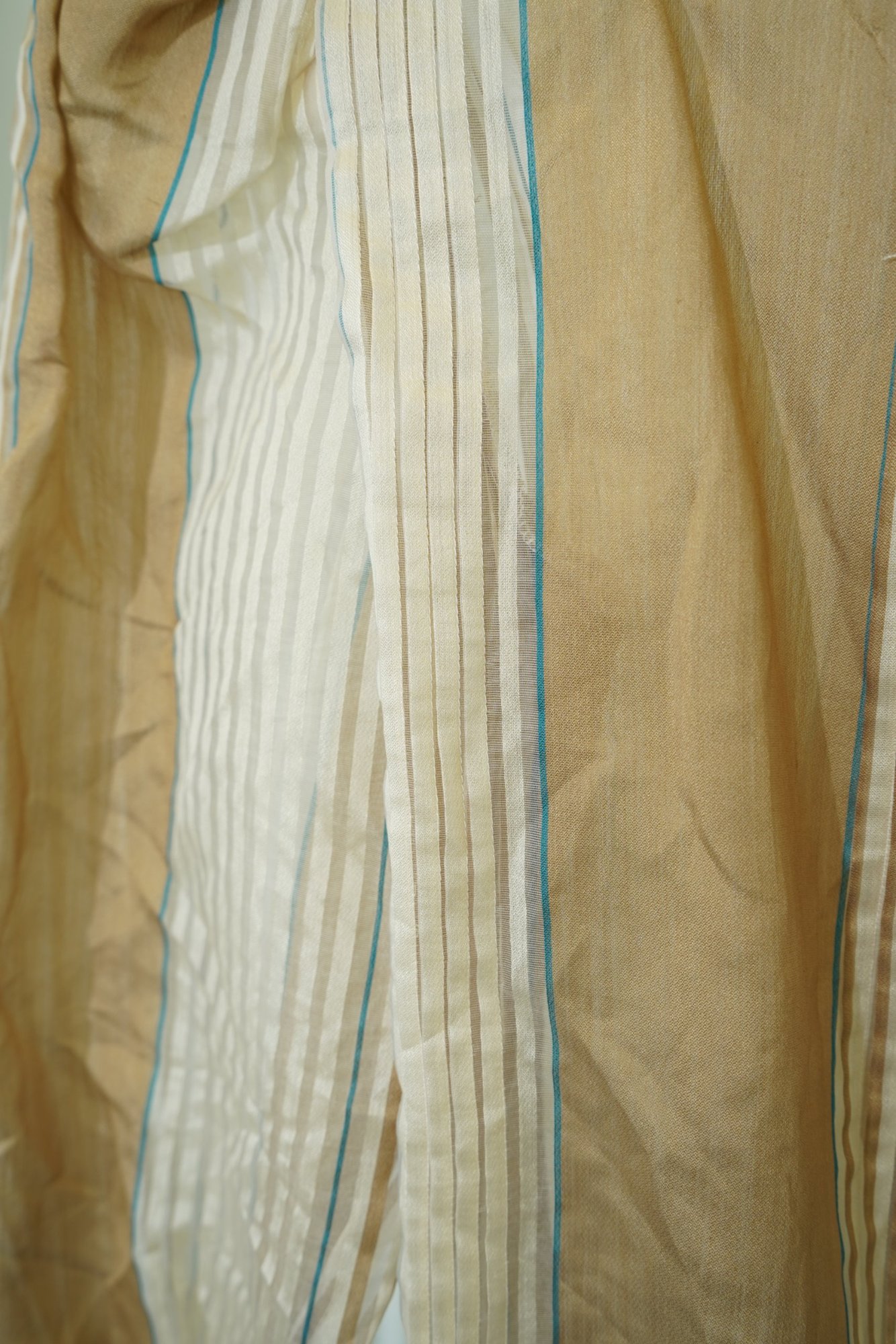 MALBE 1970s Mable Gold/Cream Sheer Striped Pesant Sleeve Tie Neck Blouse, image 4