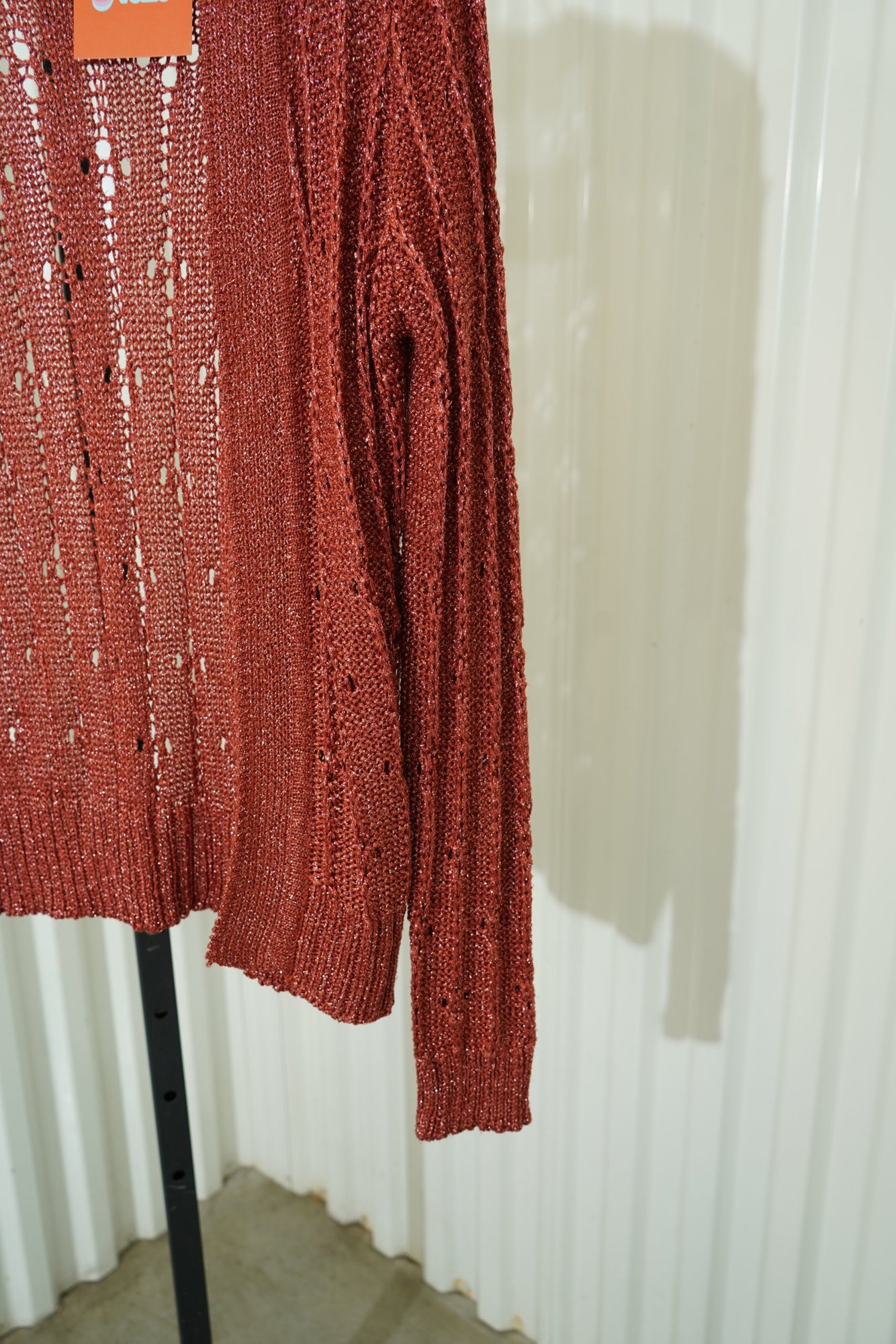 1980s-1990s Marisa Christina vermilion Metallic Acrylic Floral Crochet Long Sle…, image 5