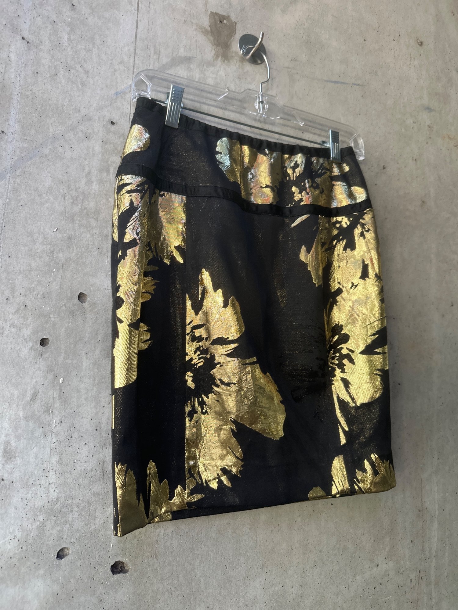 2000s-2010s ETCETERA Black and Gold Floral Pencil Skirt, image 2