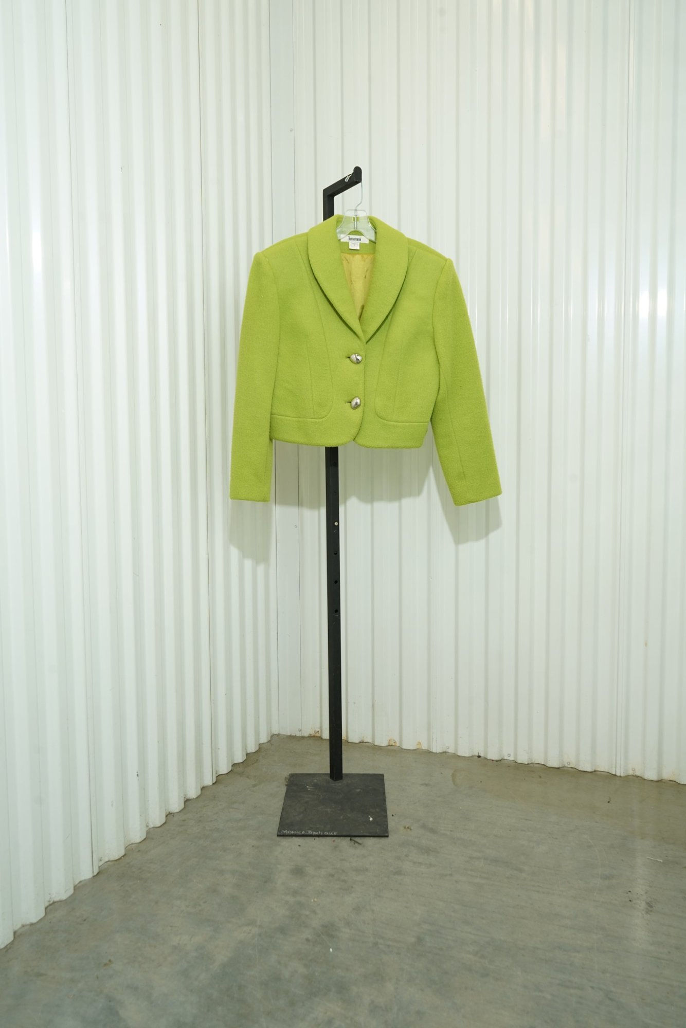 90s Tomommi Chartreuse Acid Lime Boiled Wool Shawl Collar Cropped Jacket