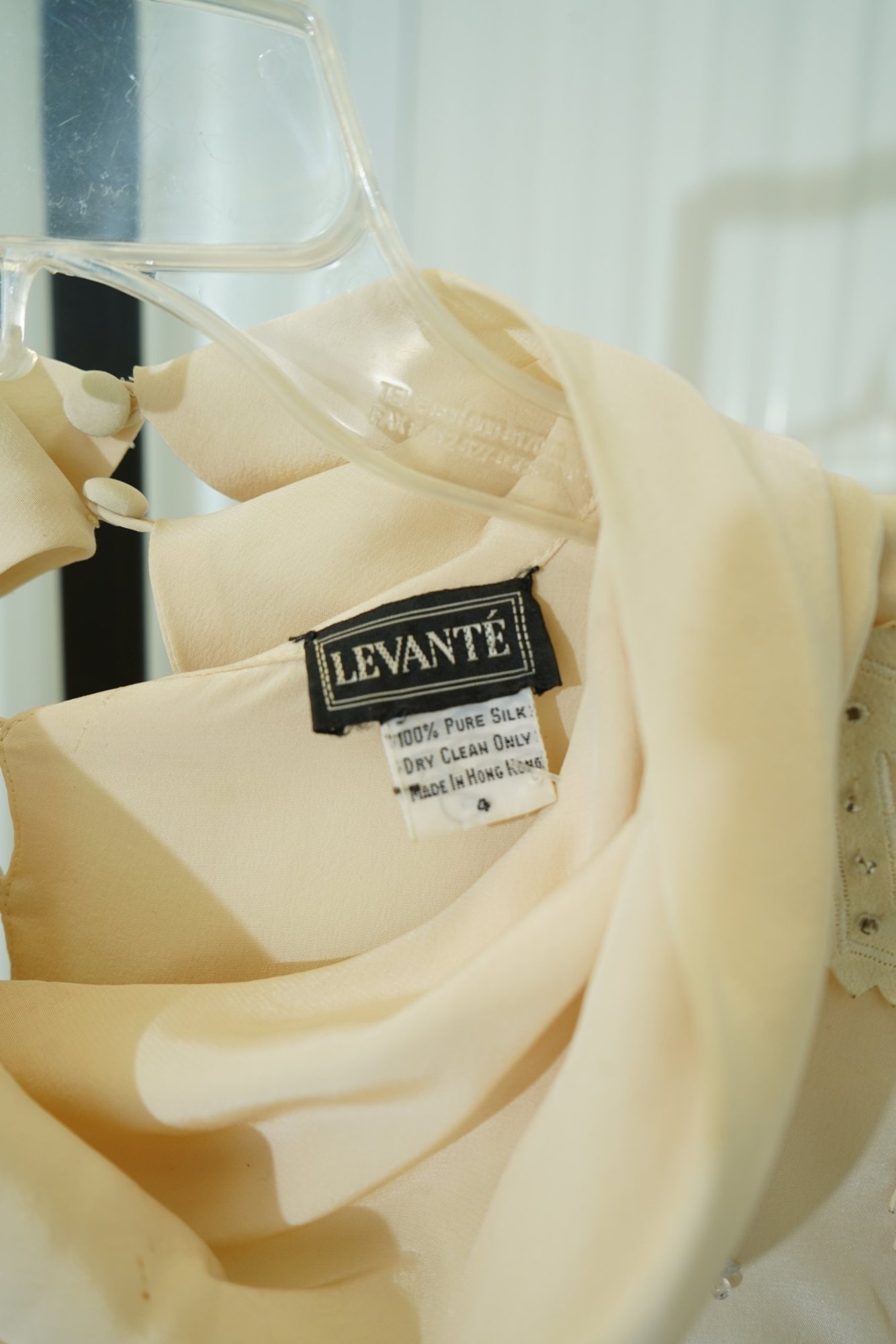 1970s Levanté Ivory Diamond Cutout Western Cowl Neck Beaded Long Sleeve Blouse, image 5
