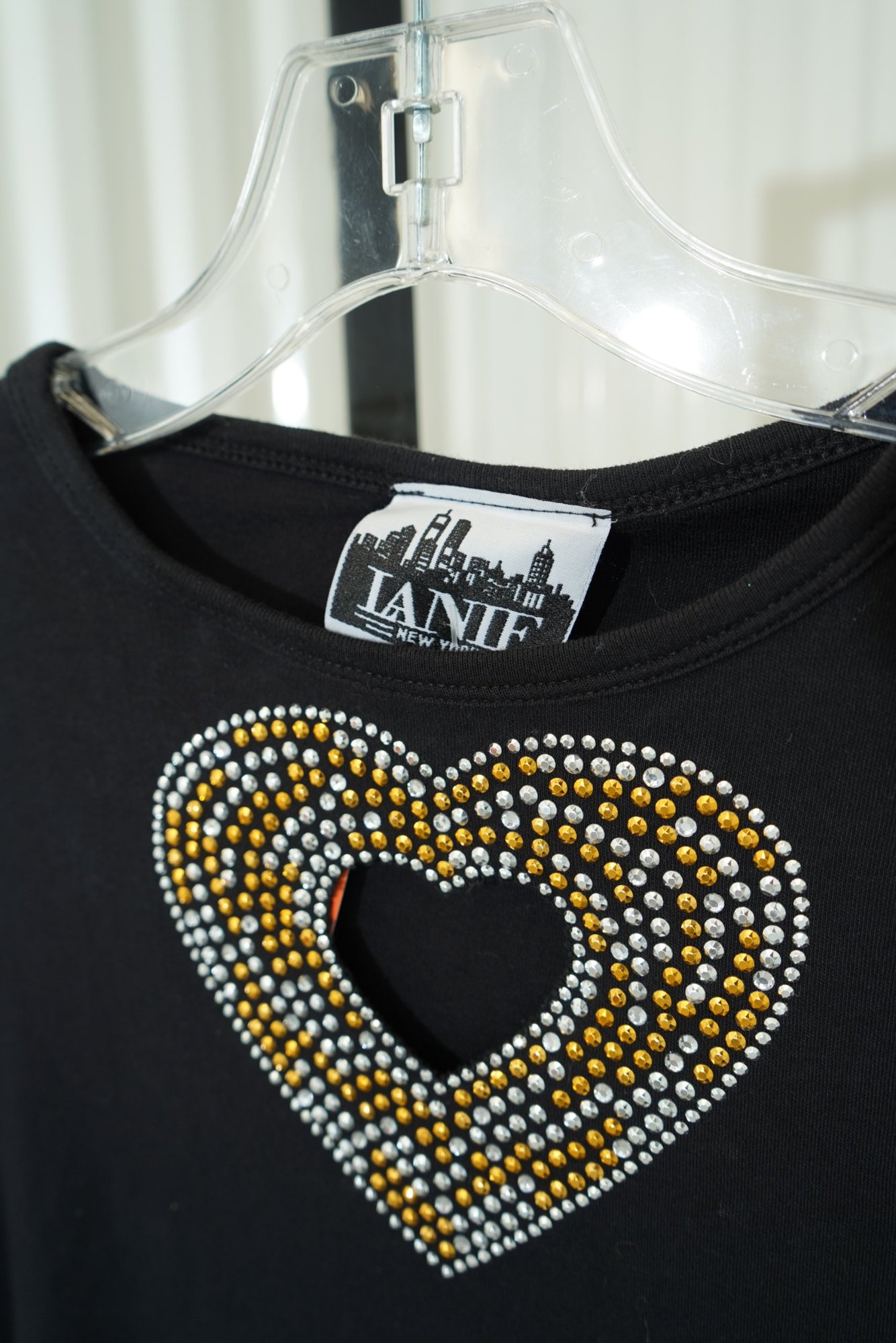 1990s Lanie New York Black boxy cropped tee with 3/4 sleeves and sequi heart cu…, image 6