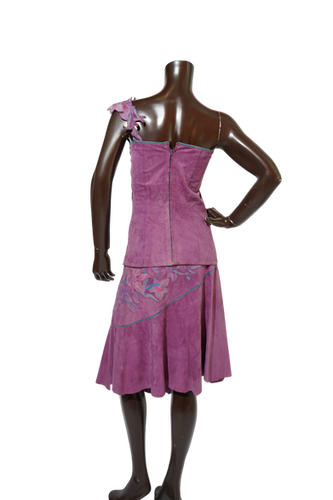 1970s Roberto Cavalli Violet Suede One-Shoulder Top & Skirt Set