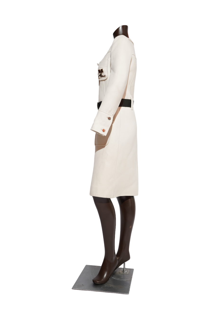 Courrèges Paris Ivory Wool Coat Dress with RC Logo Hardware — image 6