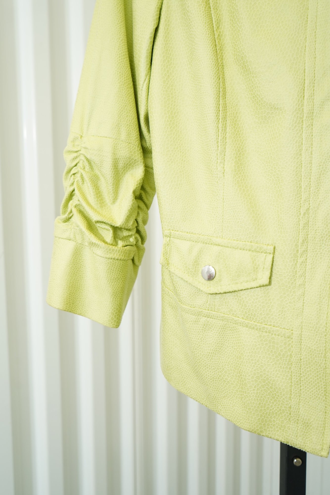 Y2K Chicos Chartreuse Ruched-Sleeve Zip Jacket, image 4