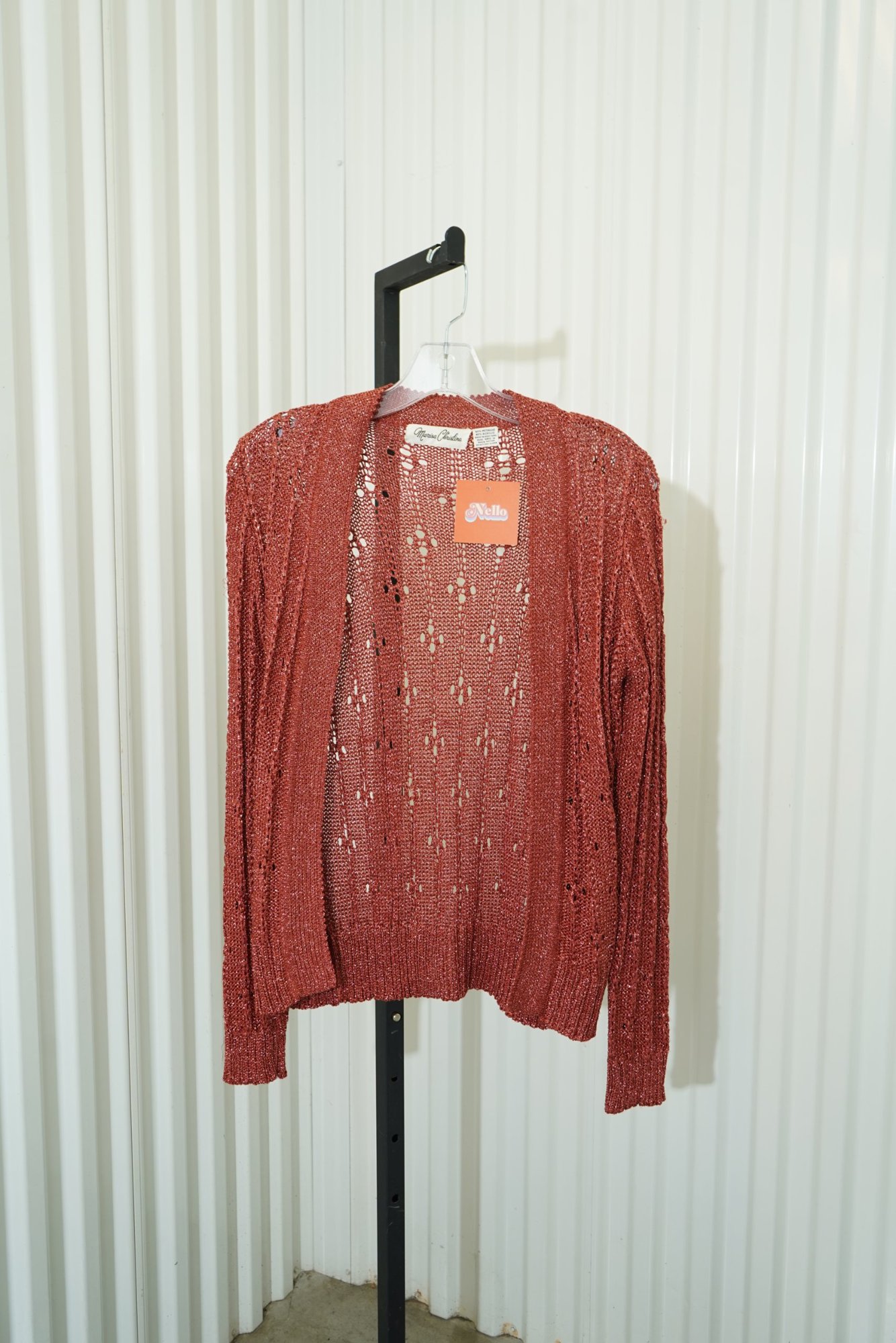 1980s-1990s Marisa Christina vermilion Metallic Acrylic Floral Crochet Long Sle…, image 2