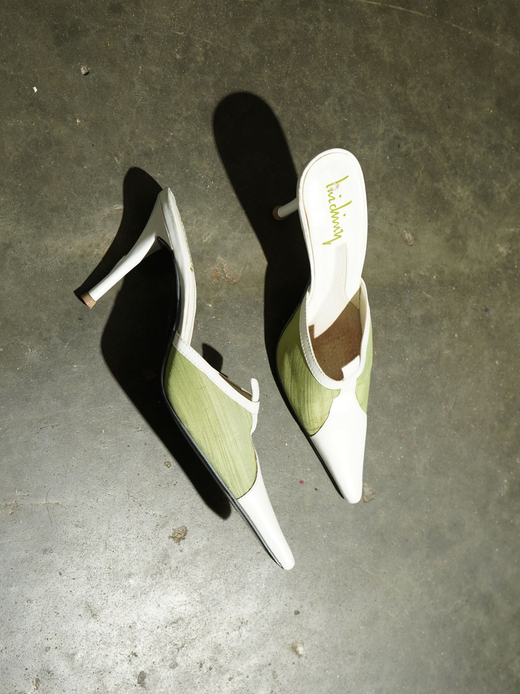 Leidiny White Leather & Sage Mesh Pointed-Toe Kitten Mule — image 2