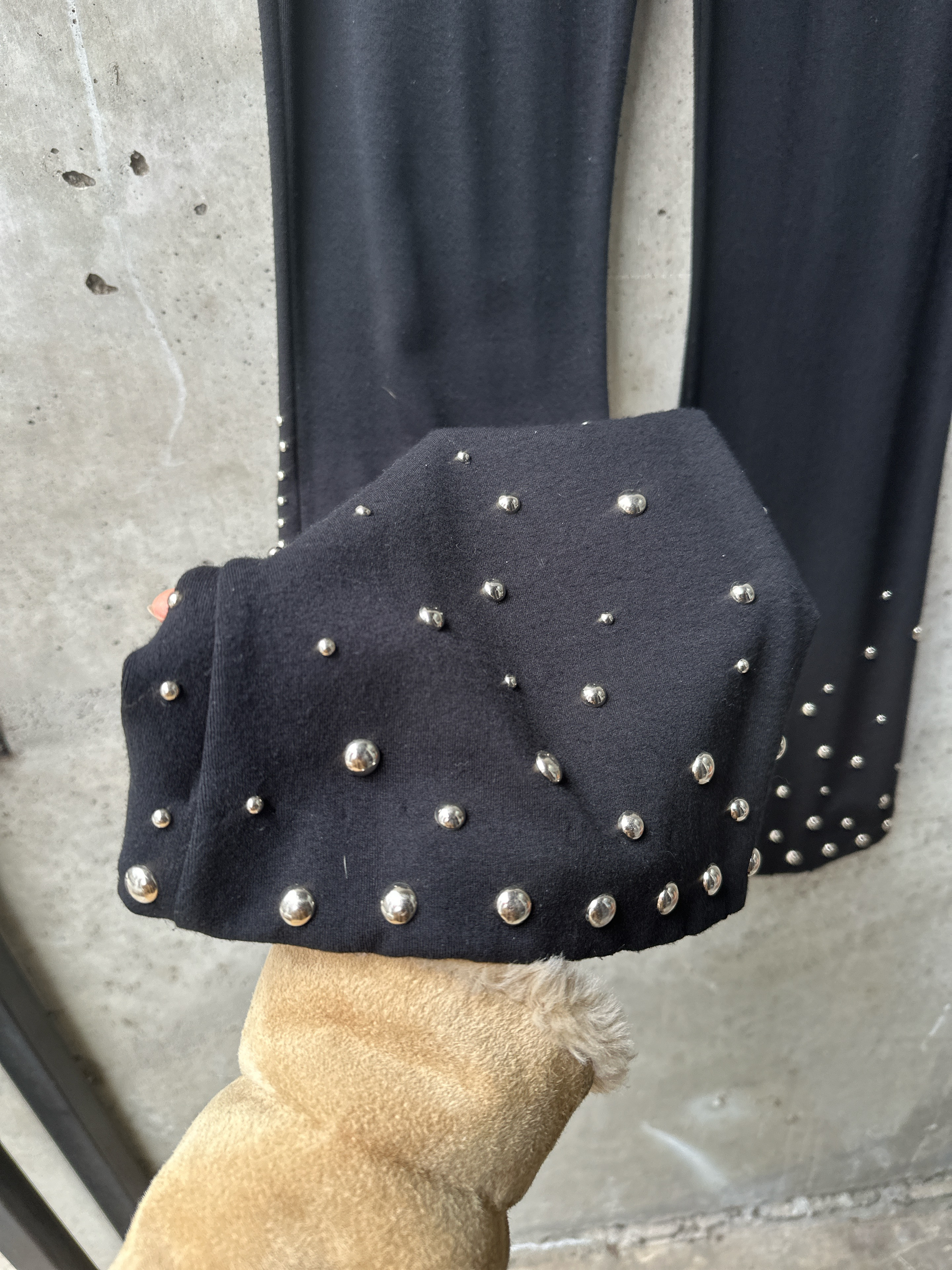 Black Studded Flare Pants with Silver Studs — image 3