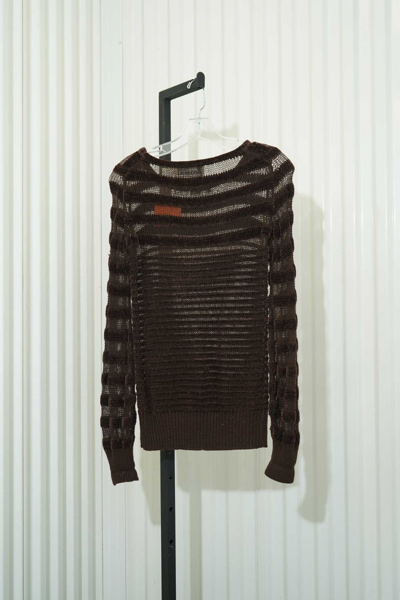 70s Rondeau International Chocolate Brown Open-Weave Knit Sweater, image 8