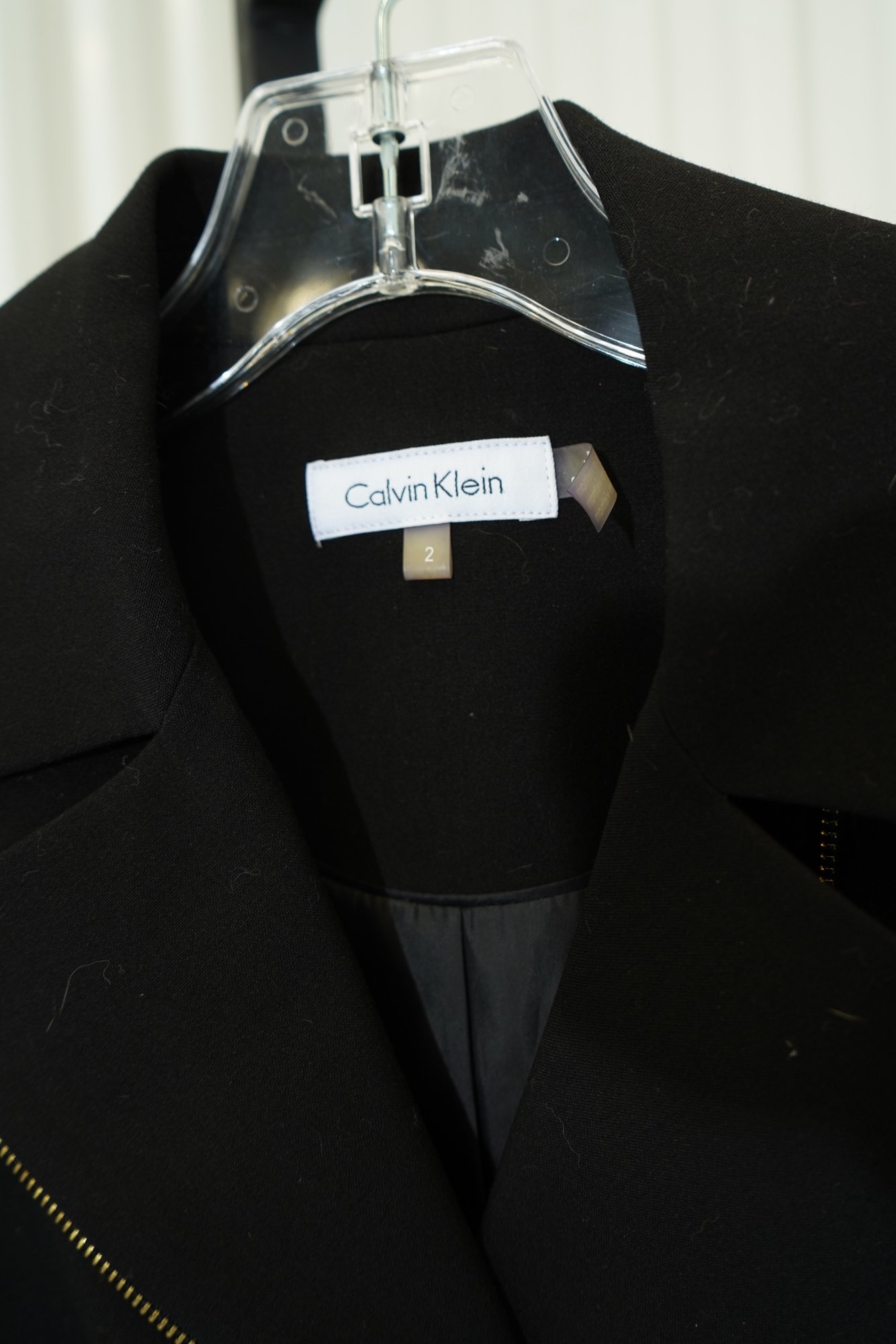 Y2K Calvin Klein Black Moto Jacekt with Aysmmetri gold zip welt pockets, image 3