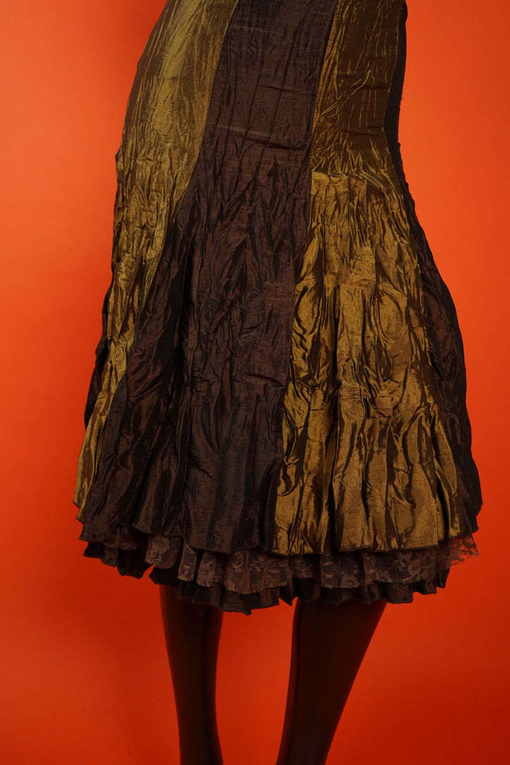 Thumbnail: MOON’S Brown & Gold Taffeta Midi Skirt