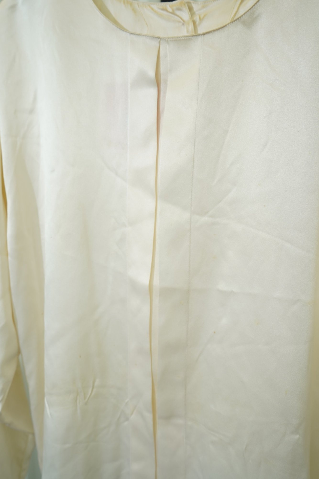 1980's Renzo Realli Ivory Pleated Silk Front Long Sleeve Blouse, image 3