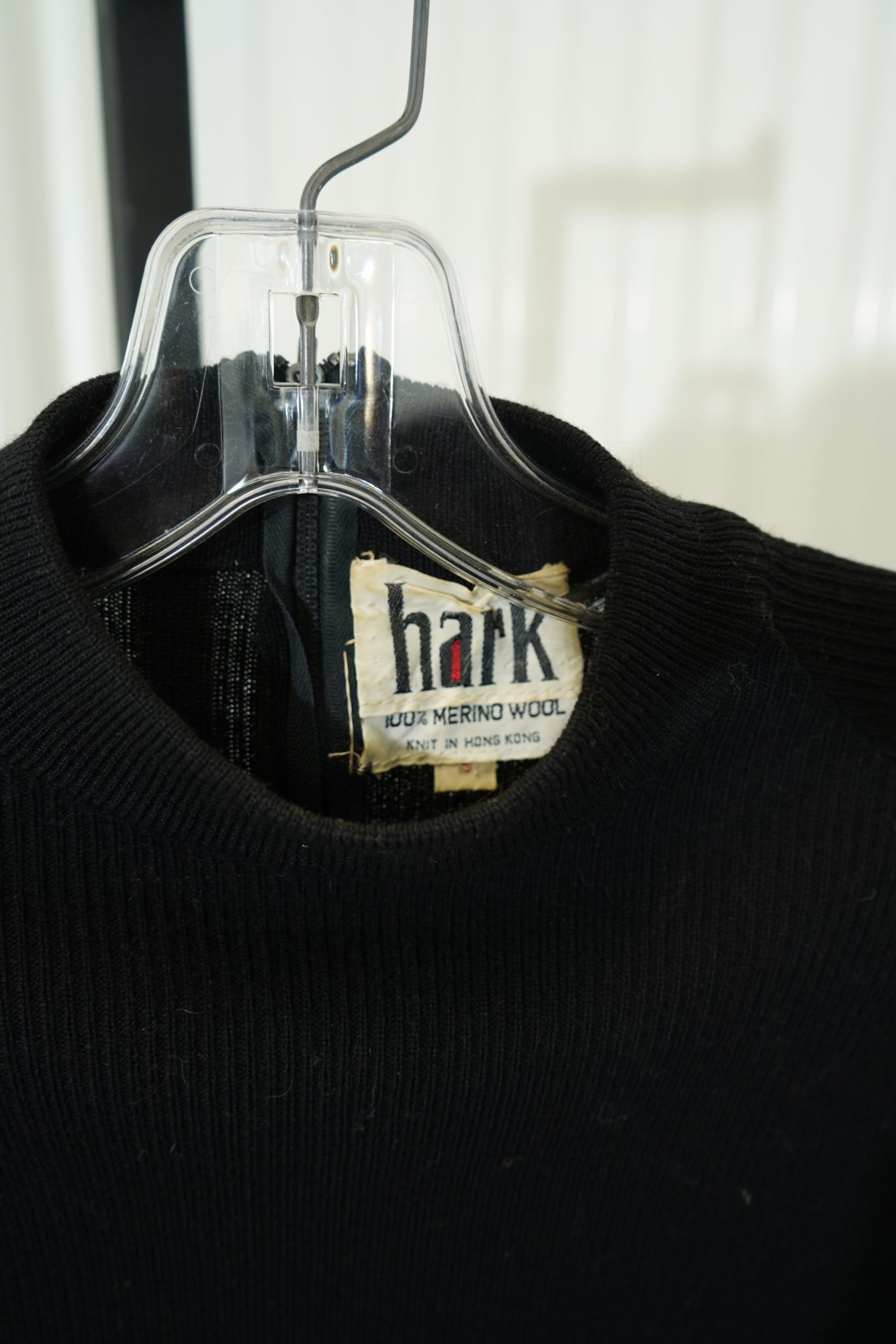 80s Hark Balck Merino Wool Mock-Neck Ribbed Sweater, image 4