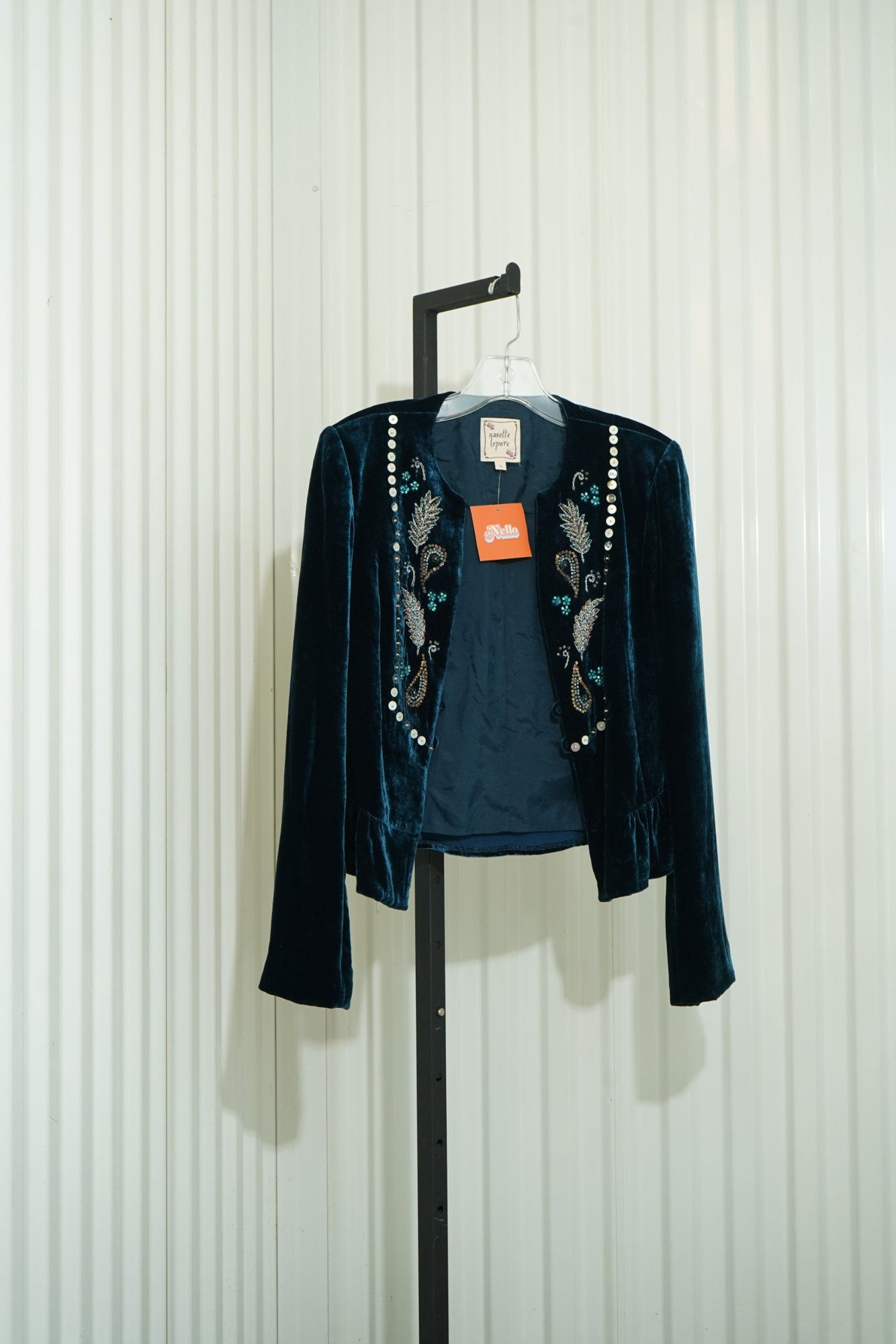 Y2K / early 2000s Nanette Lepore Teal Embellished Velvet Jacket
