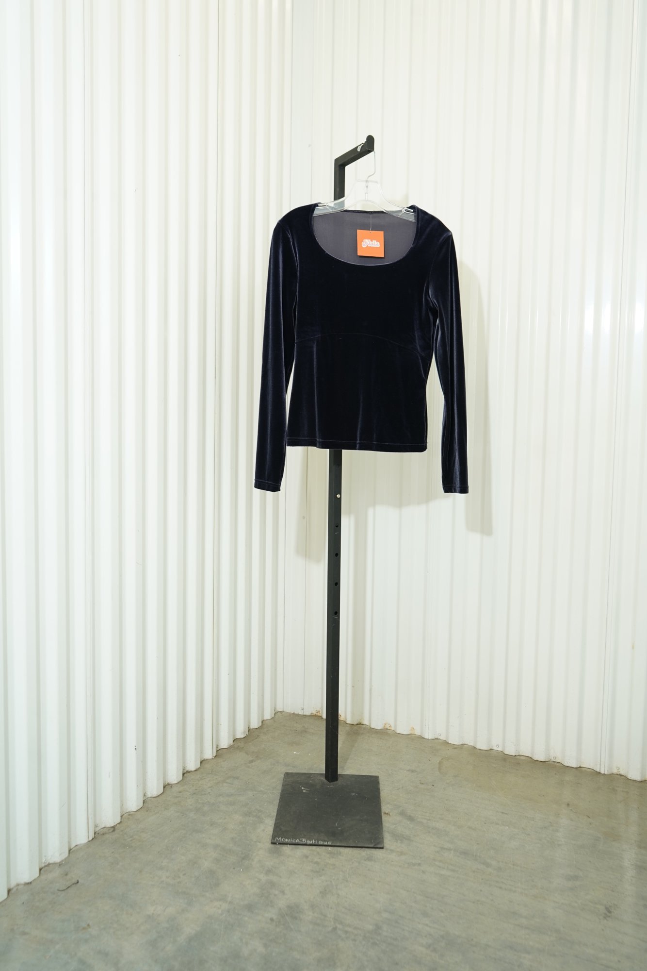 90s Mindnight Blue Velvet Peplum Scoop Neck Long Sleeve top, image 2