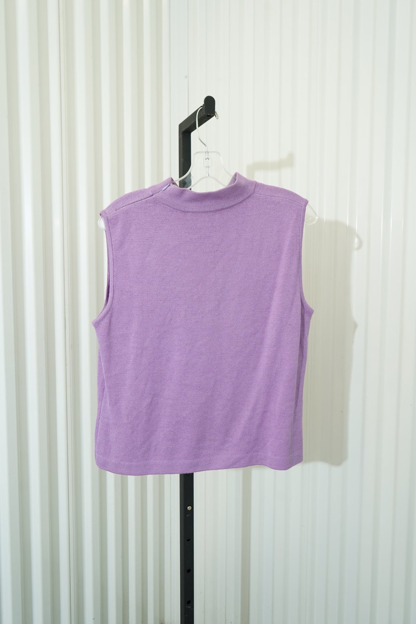 90s St. John Orchid Violet Mock Neck Shoulder Zipper knit Tank, image 4