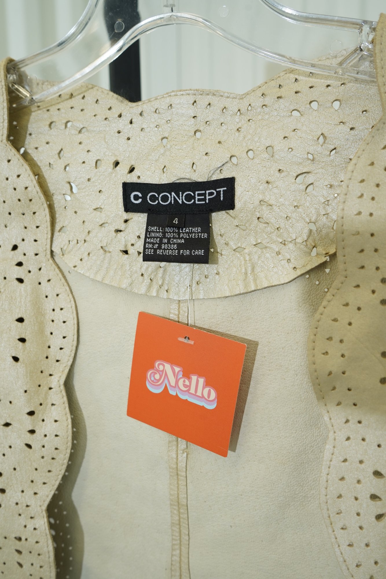 1990s C Concept open-front 100% leather jacket with laser-cut patterns, image 4
