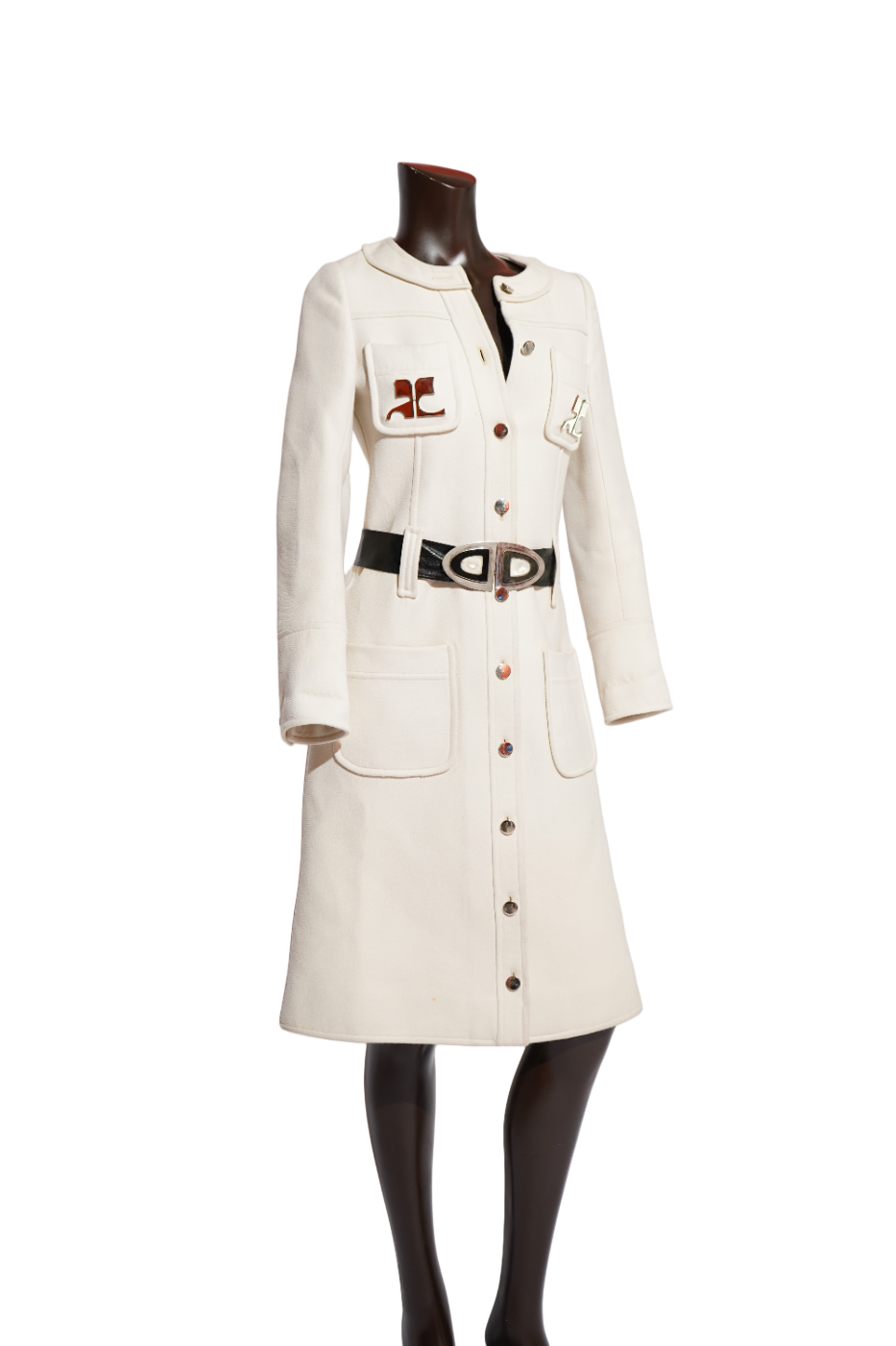 Courrèges Paris Ivory Wool Coat Dress with RC Logo Hardware — image 2