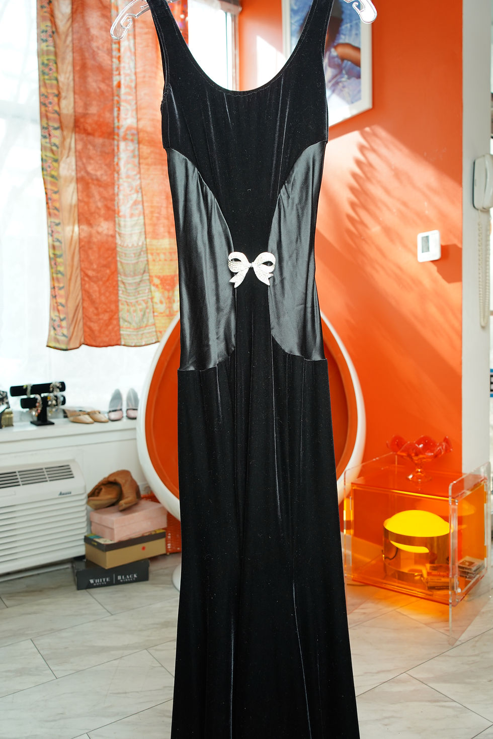 Thumbnail: Jessica Mcclintok Black Velvet Maxi Dress with Crystal Bow