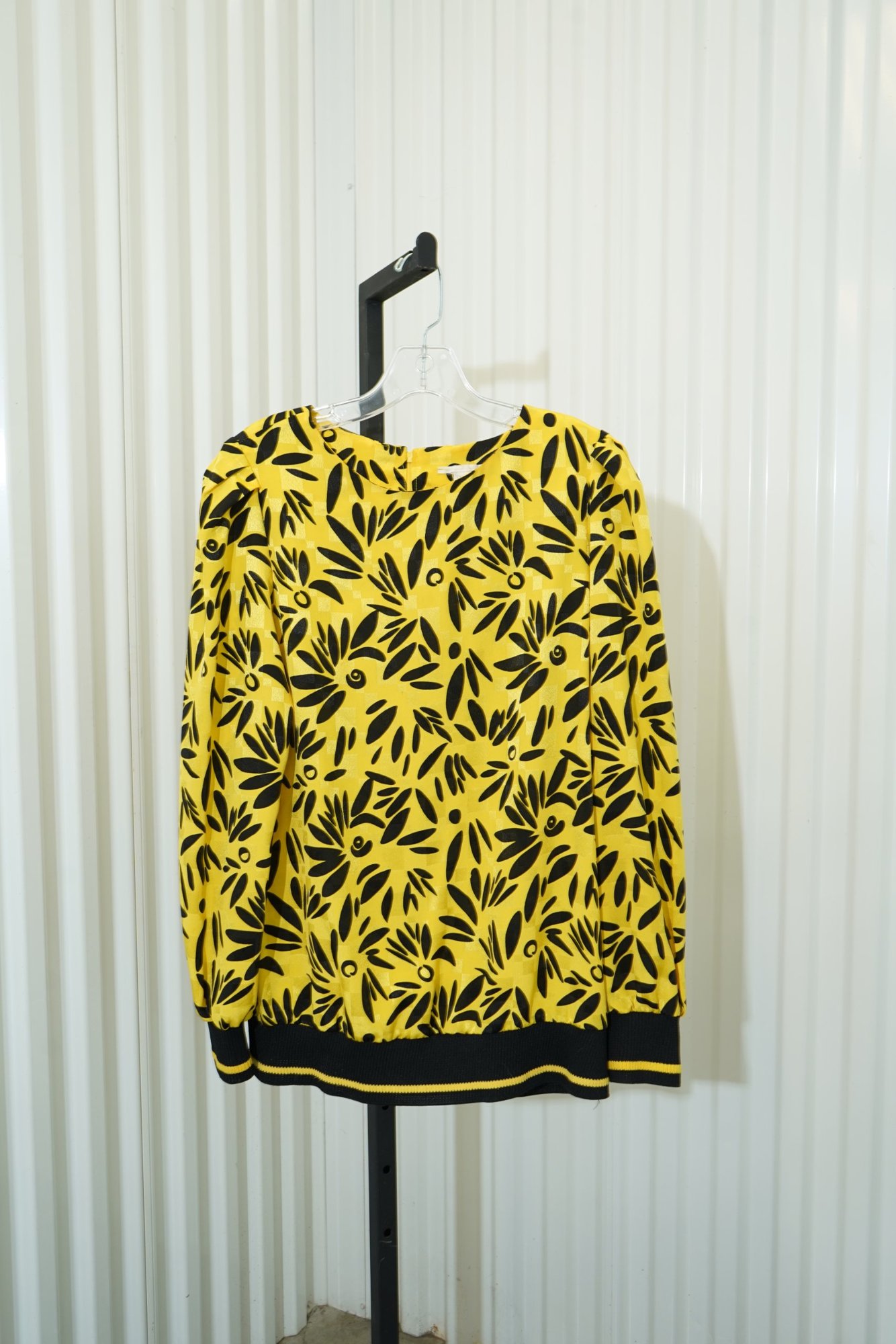 1980's Eccentric Yellow and Black with Geometric Pattern Blouse, image 2
