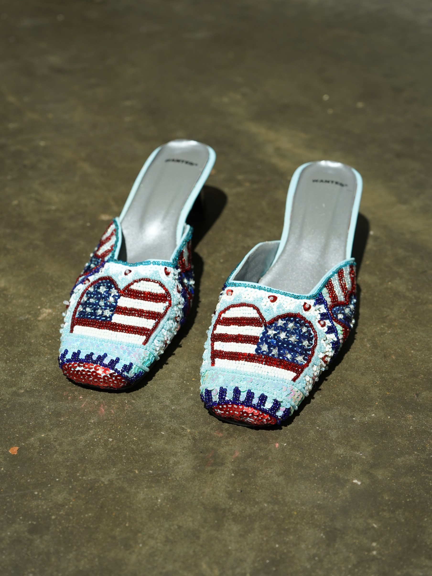 Wanted Americana Crystal Beaded Flag Heart Flat Mule — image 2