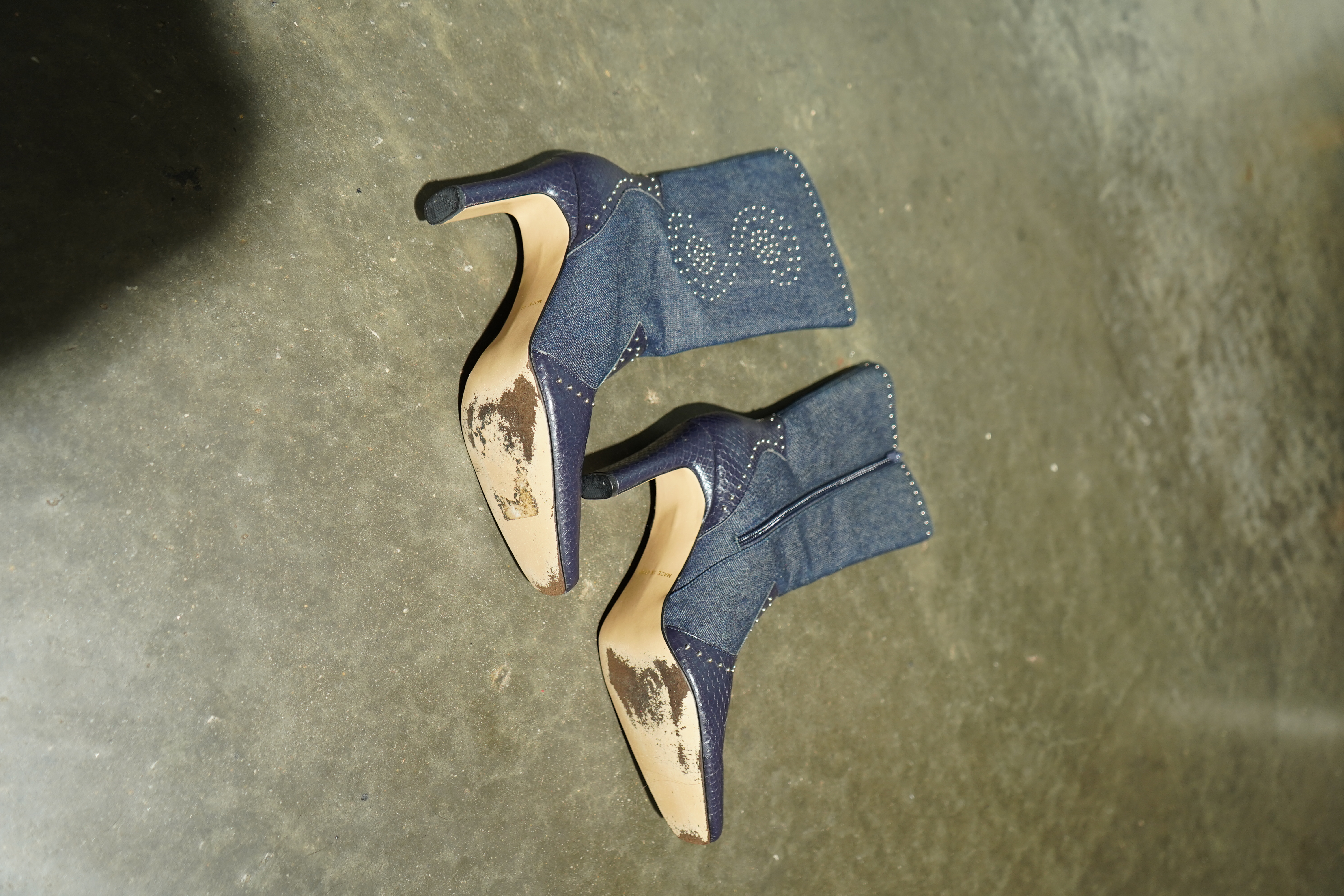 Denim & Dark Reptile Studded Heart Stiletto Boot, image 9