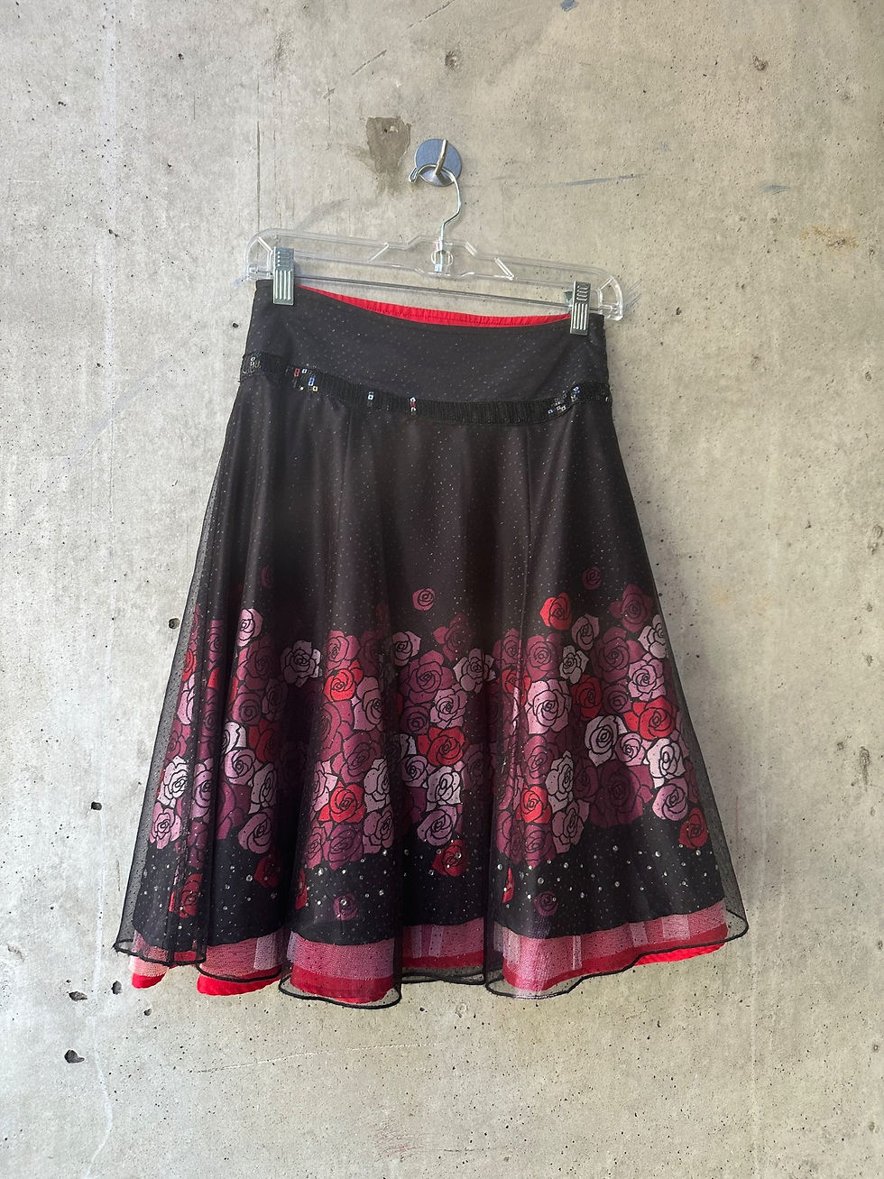 2000s-2010s Limited Too Floral Rose Print Sheer Overlay Skirt