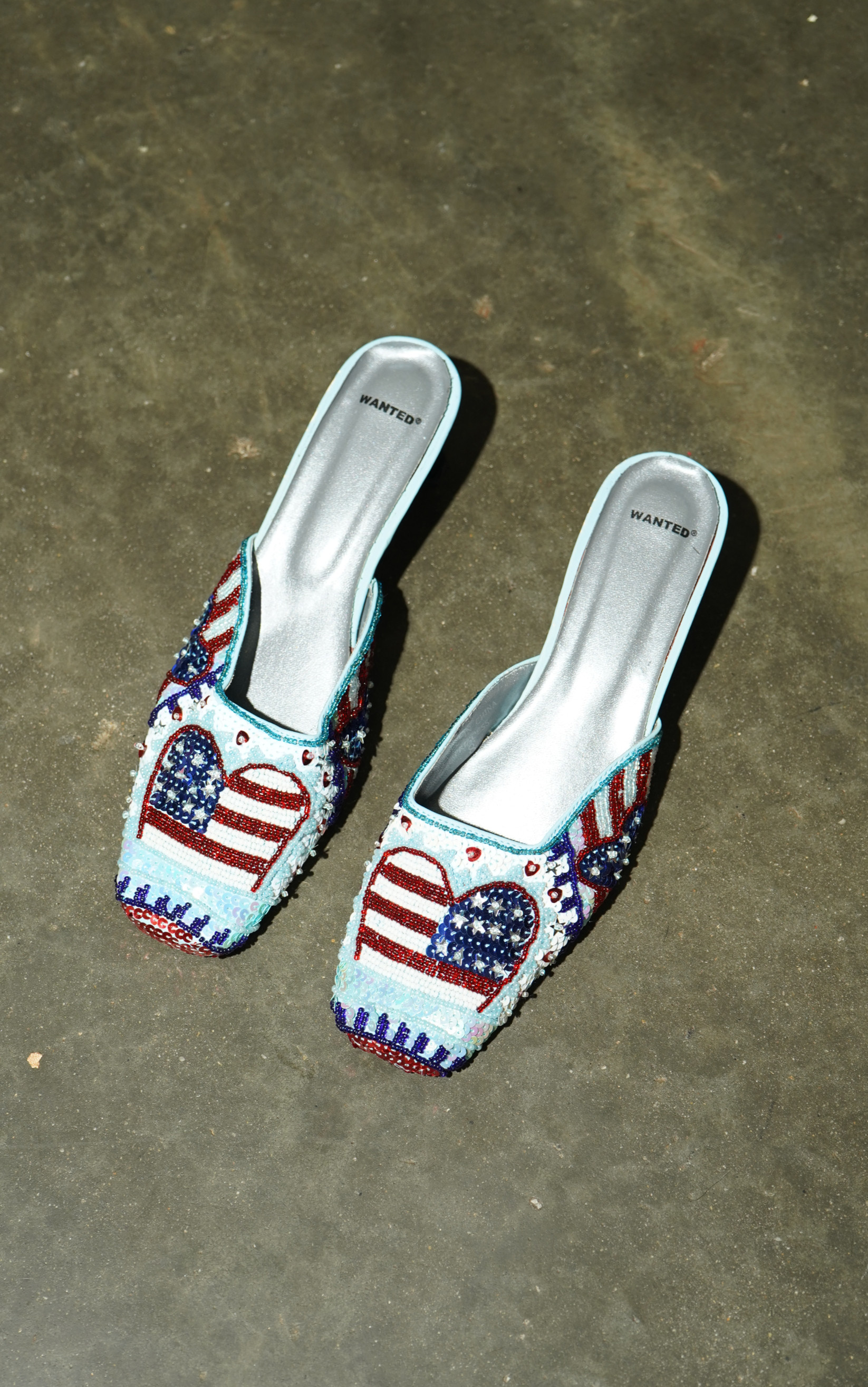 Wanted Americana Crystal Beaded Flag Heart Flat Mule — image 3