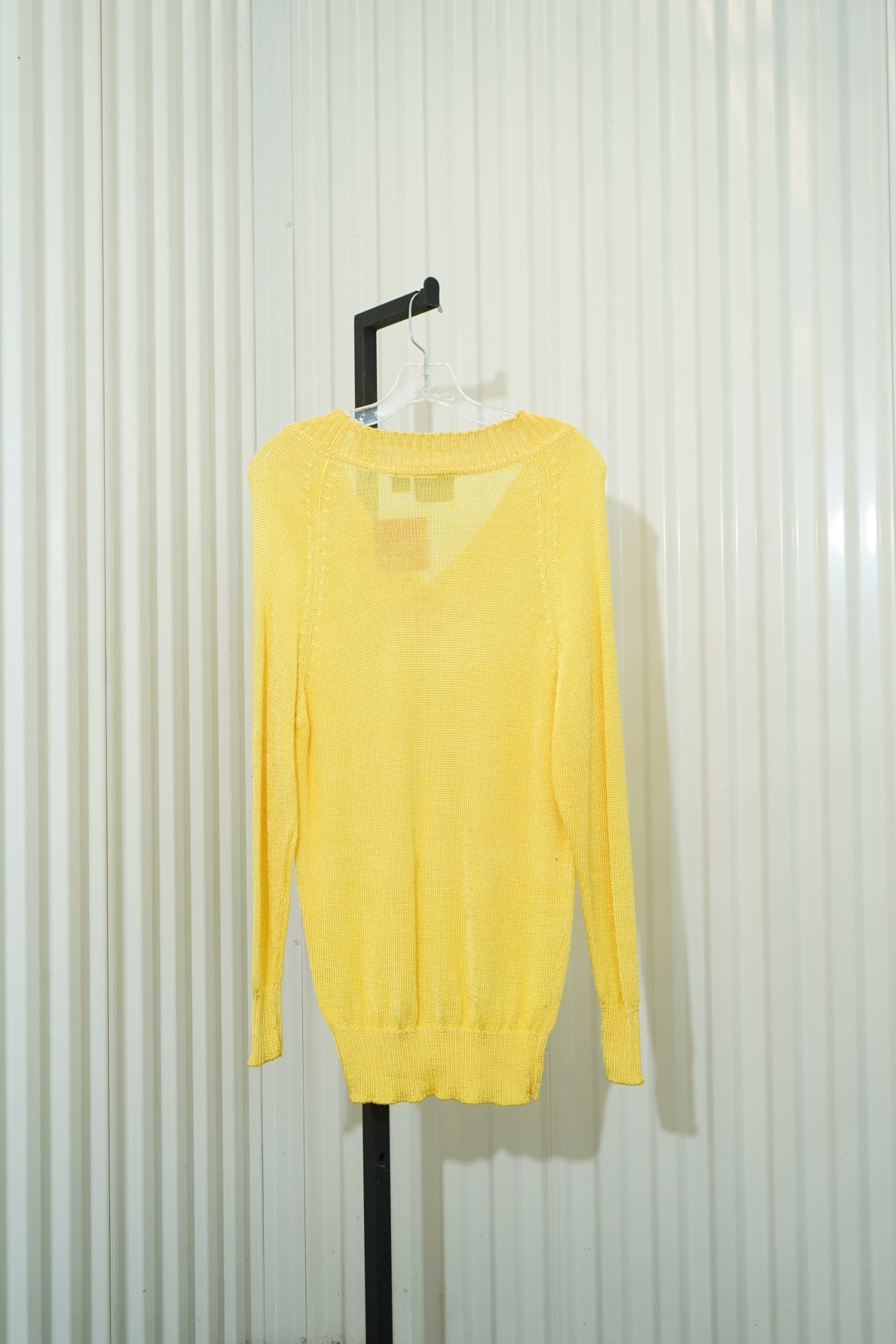 80s Pasta Marigold Yellow V-Neck Open Knit Sweater, image 6
