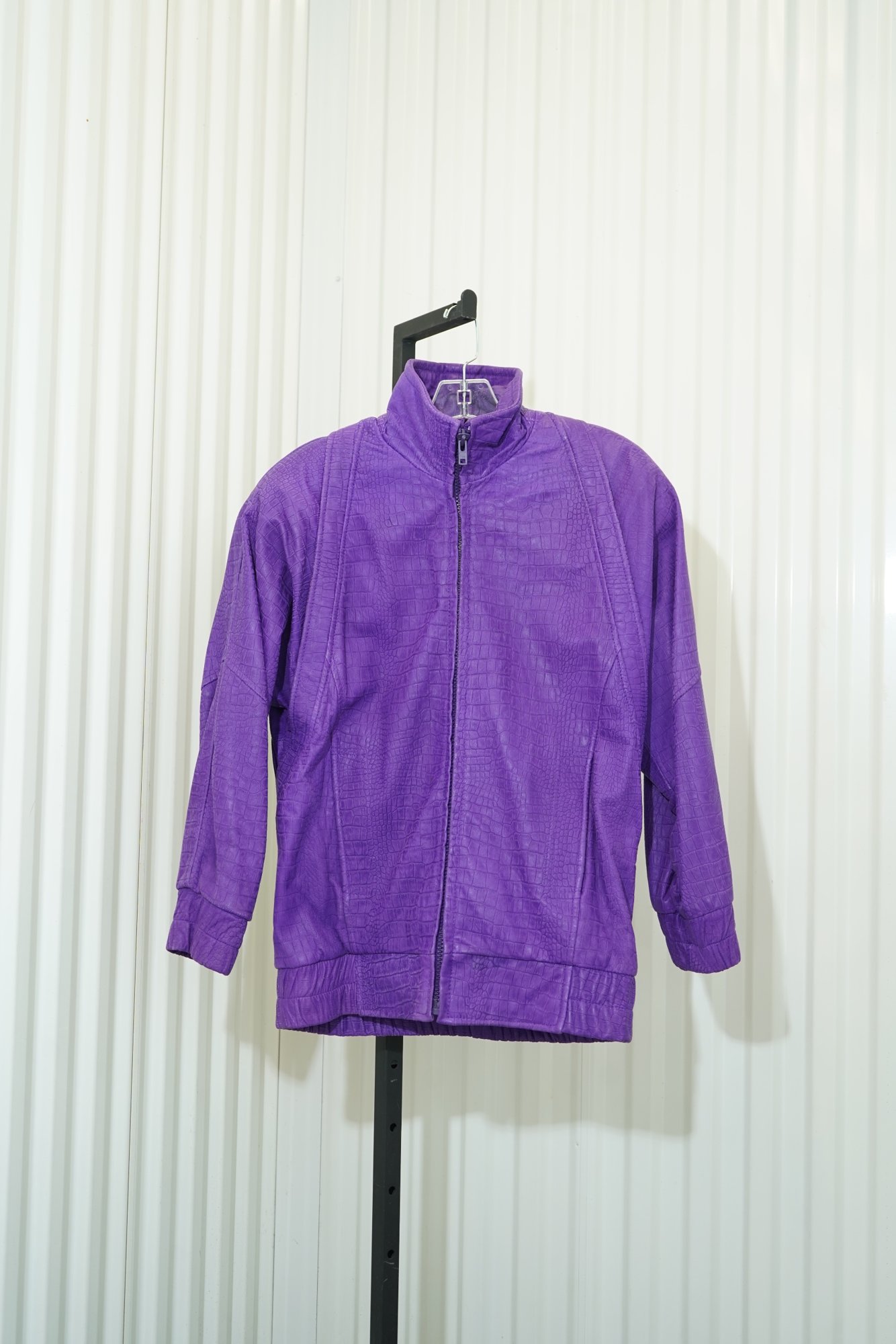 90s Andrew Marc Pruple Croco-Embossed Zip Bomber Jacket, image 2