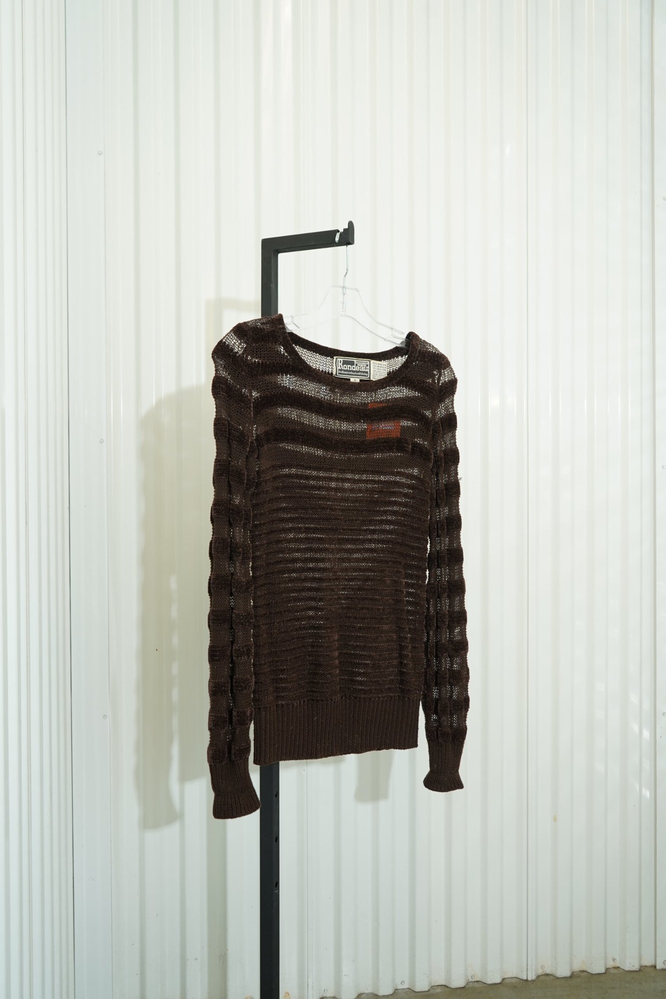 70s Rondeau International Chocolate Brown Open-Weave Knit Sweater, image 3