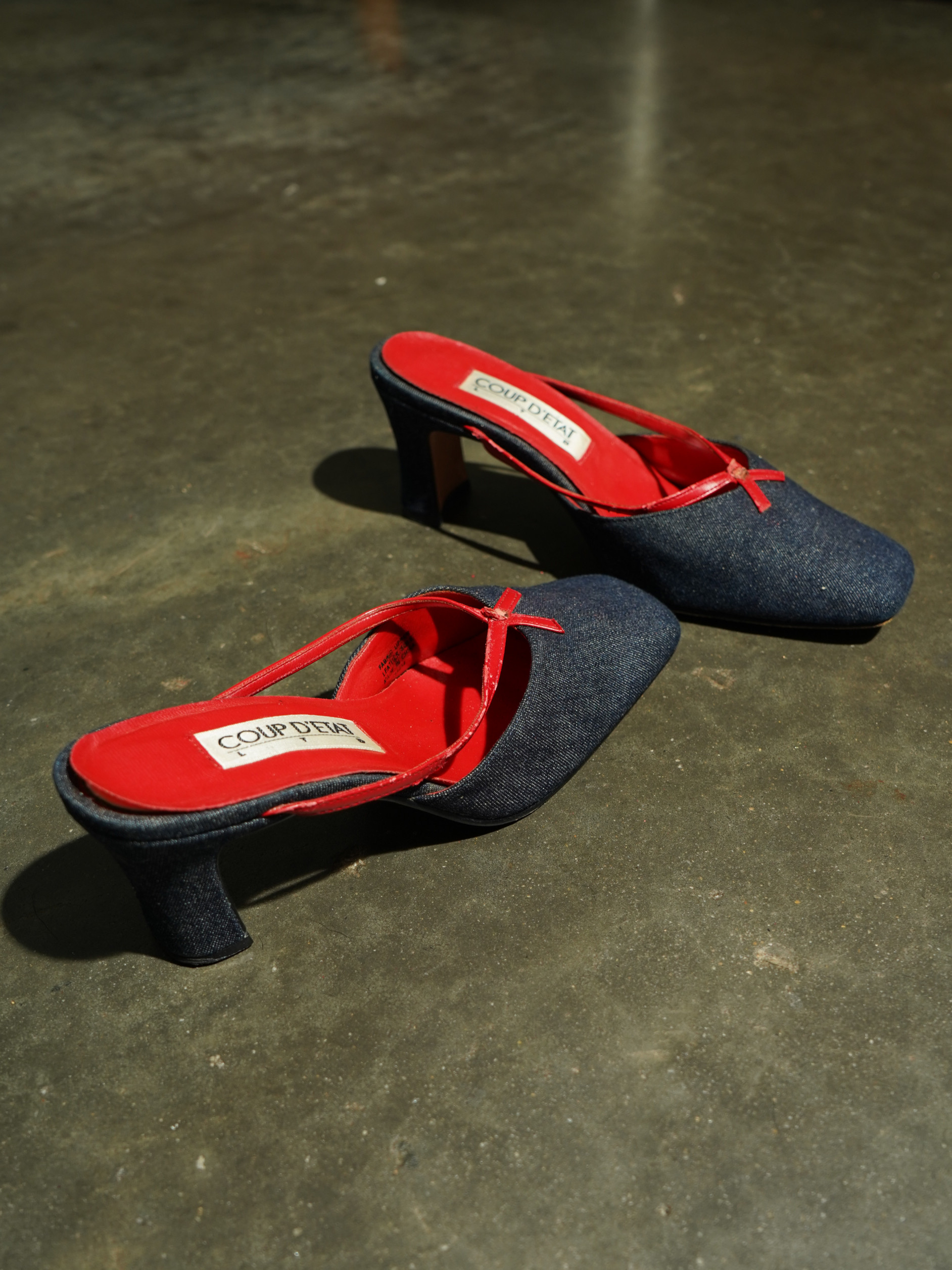 Coup d'État Denim & Red Leather Bow Kitten Mule — image 6