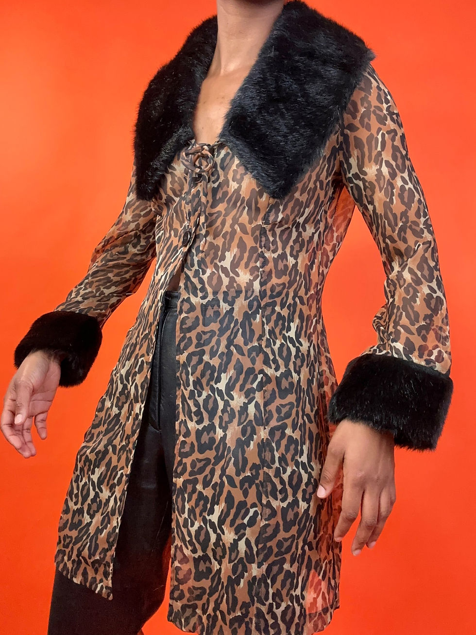 Thumbnail: Cheetah Print Faux Fur Lined Duster
