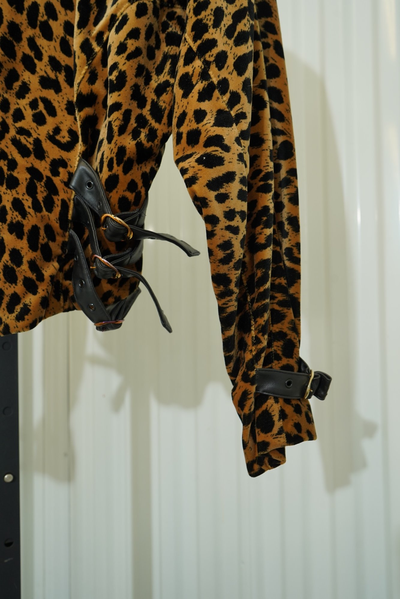 80s Nina K Leopard print tan/gold Motot Jacet with Leather Buckle Peplum, image 5