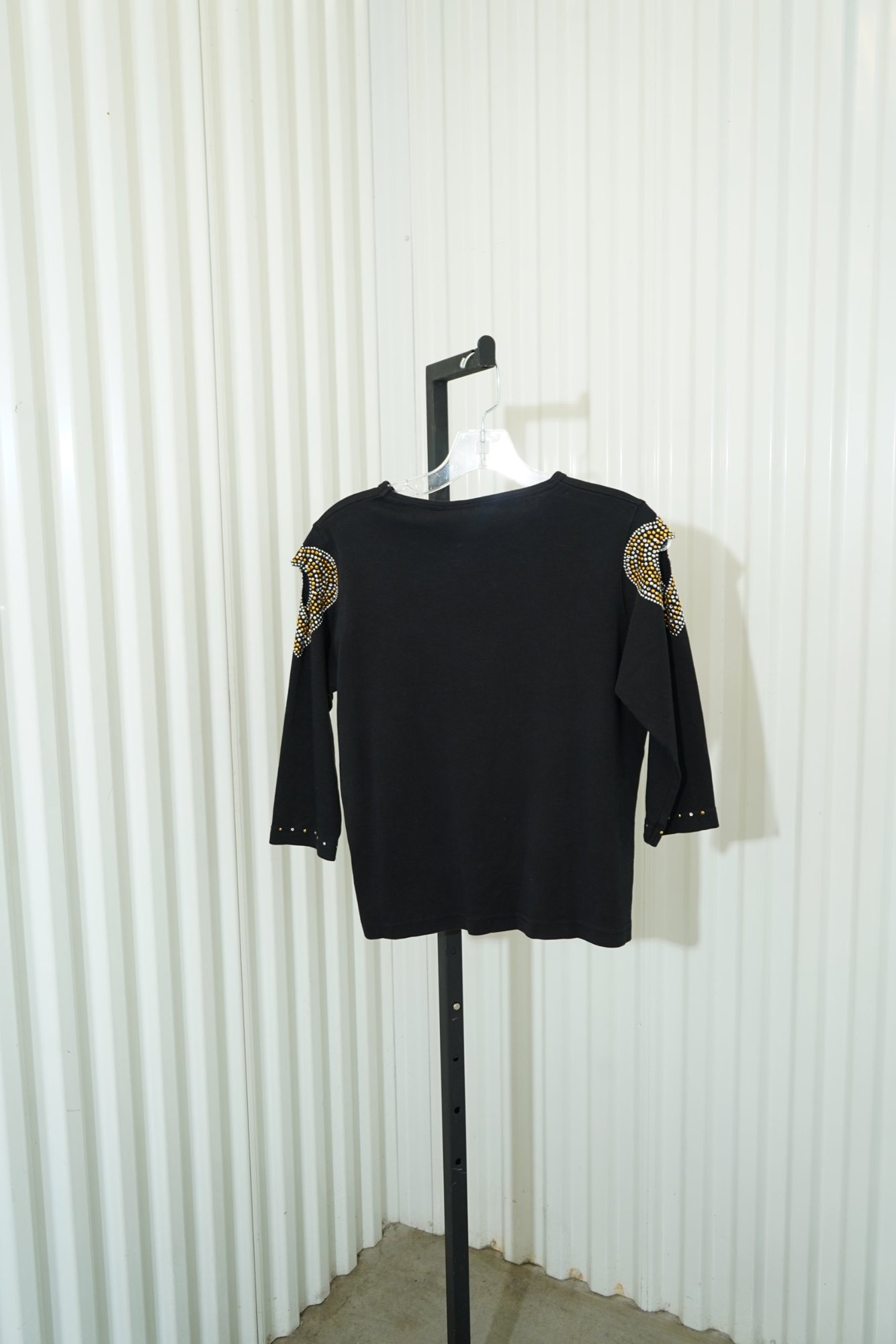1990s Lanie New York Black boxy cropped tee with 3/4 sleeves and sequi heart cu…, image 4